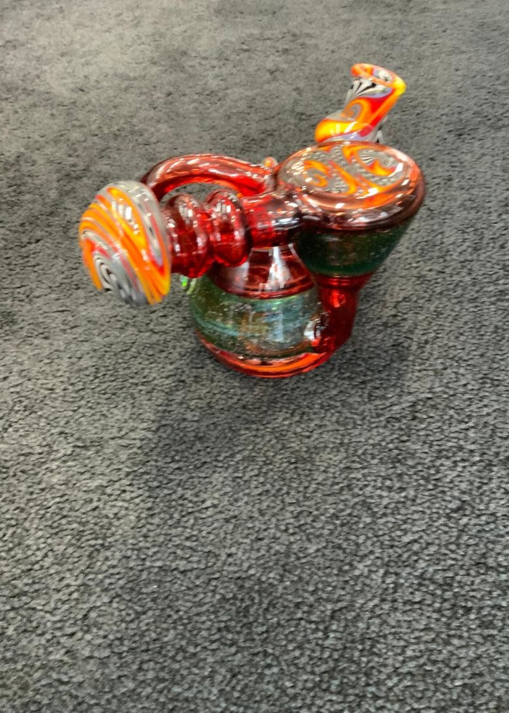 Kevin Beecher Kevin Beecher Pomegranate Red Crushed Opal Wig Wag Recycler Waterpipe