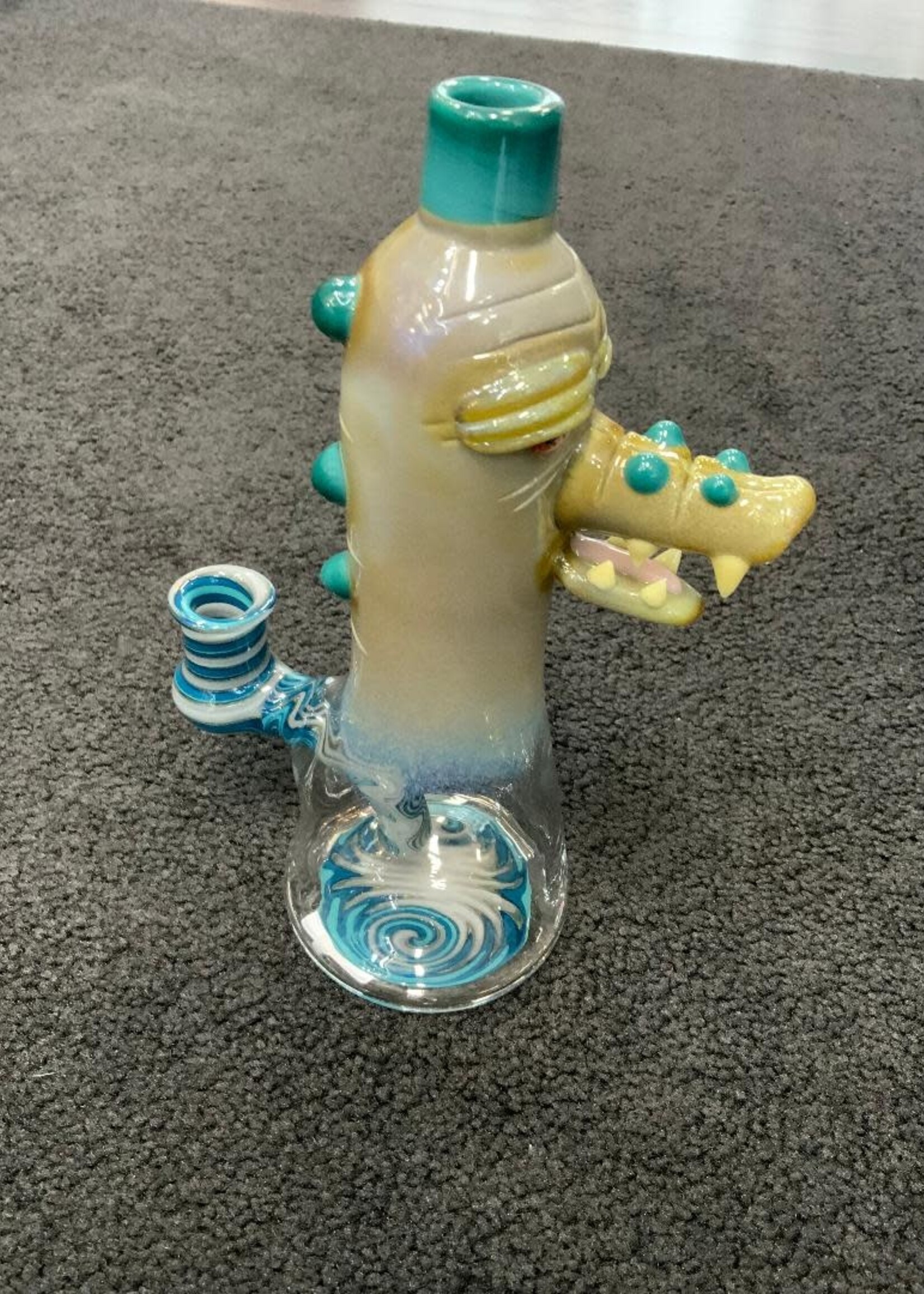 Aaron U Glass Aaron U Glass Large Teal Worked Gator Waterpipe