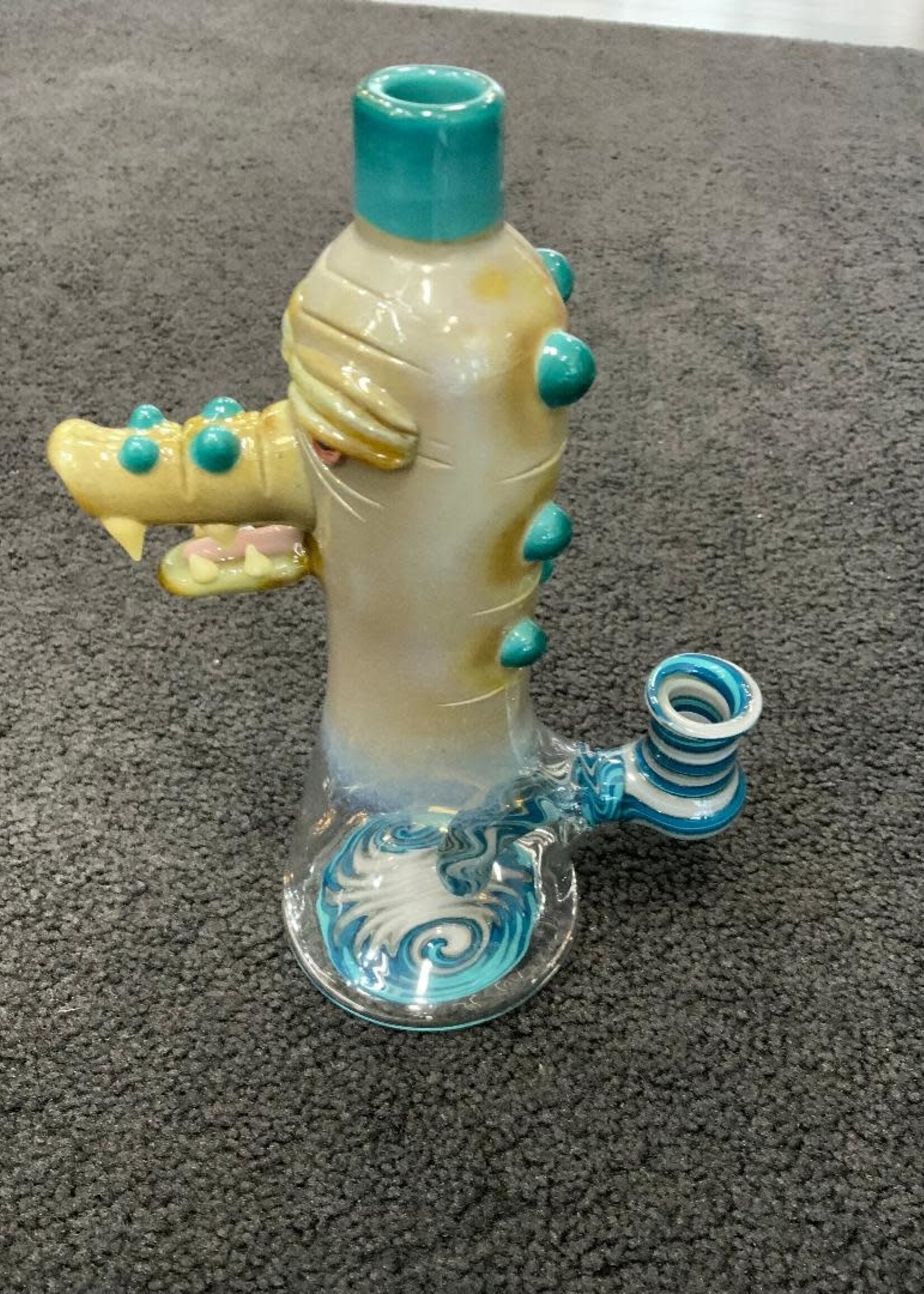 Aaron U Glass Aaron U Glass Large Teal Worked Gator Waterpipe