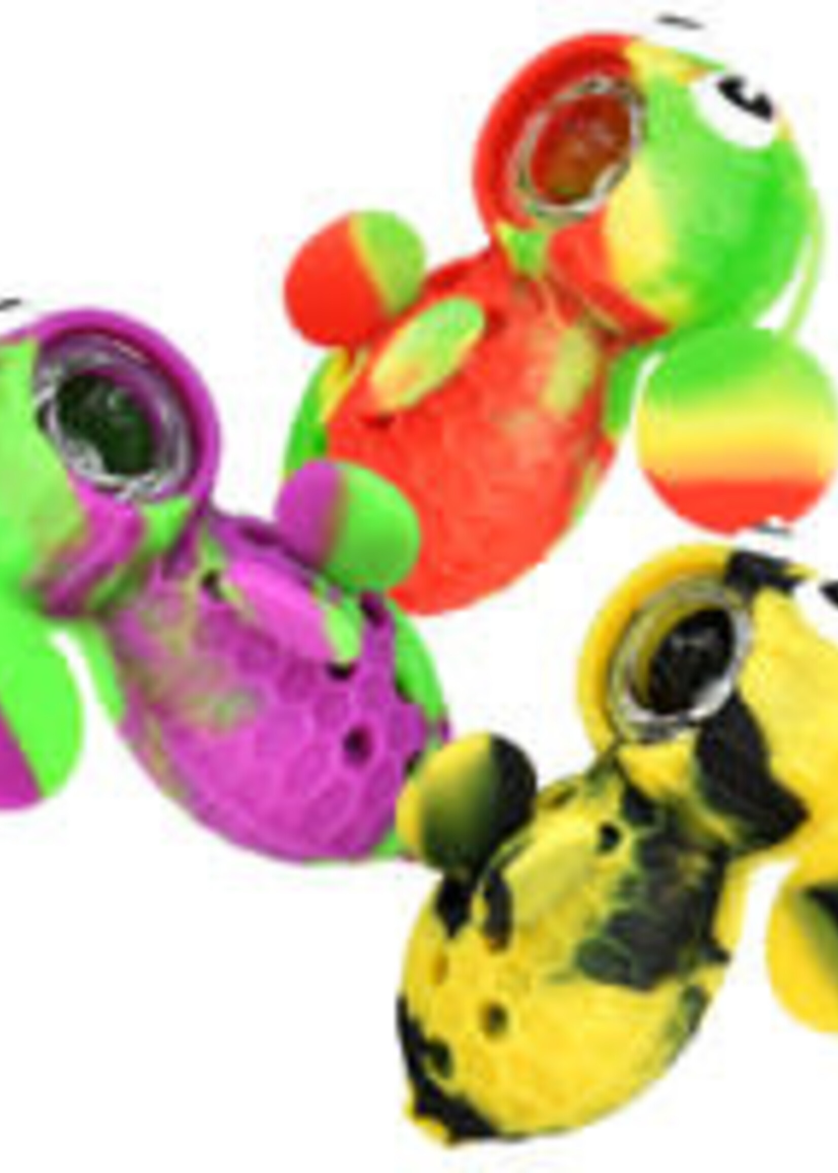 Silicone Bee Pipe w/ Covered Glass Bowl | 4" | Colors Vary