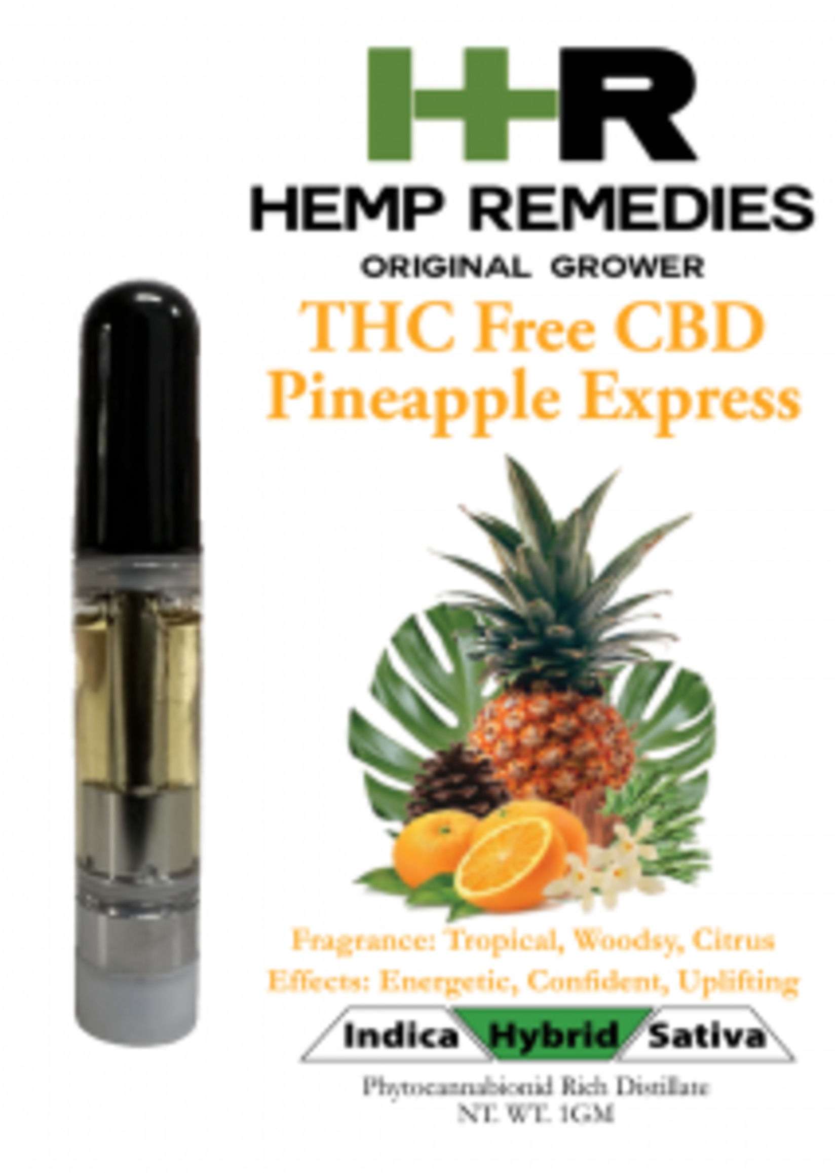 Hemp Remedies Hemp Remedies CBD 1g Cart THC Free Pineapple Express Hybrid