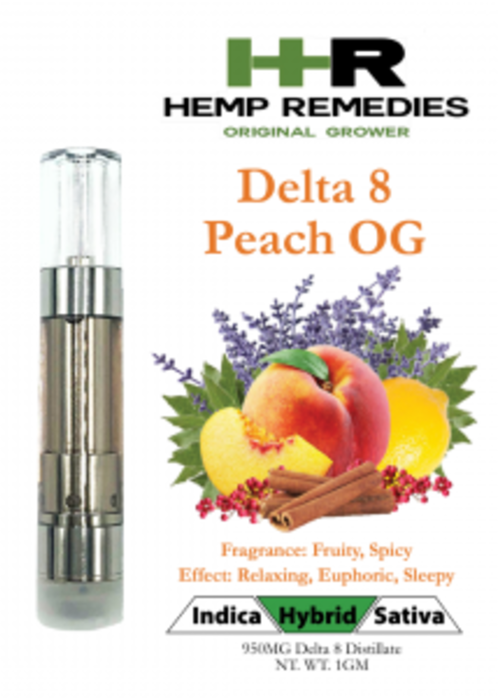 Hemp Remedies Hemp Remedies Delta 8 1g Cart Peach OG Hybrid