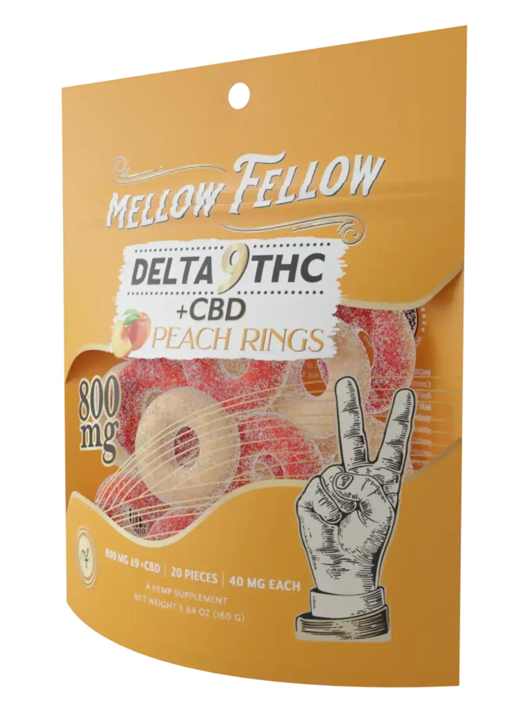 Mellow Fellow Mellow Fellow D9 800mg Edibles Peach Rings 20pc 40mg each