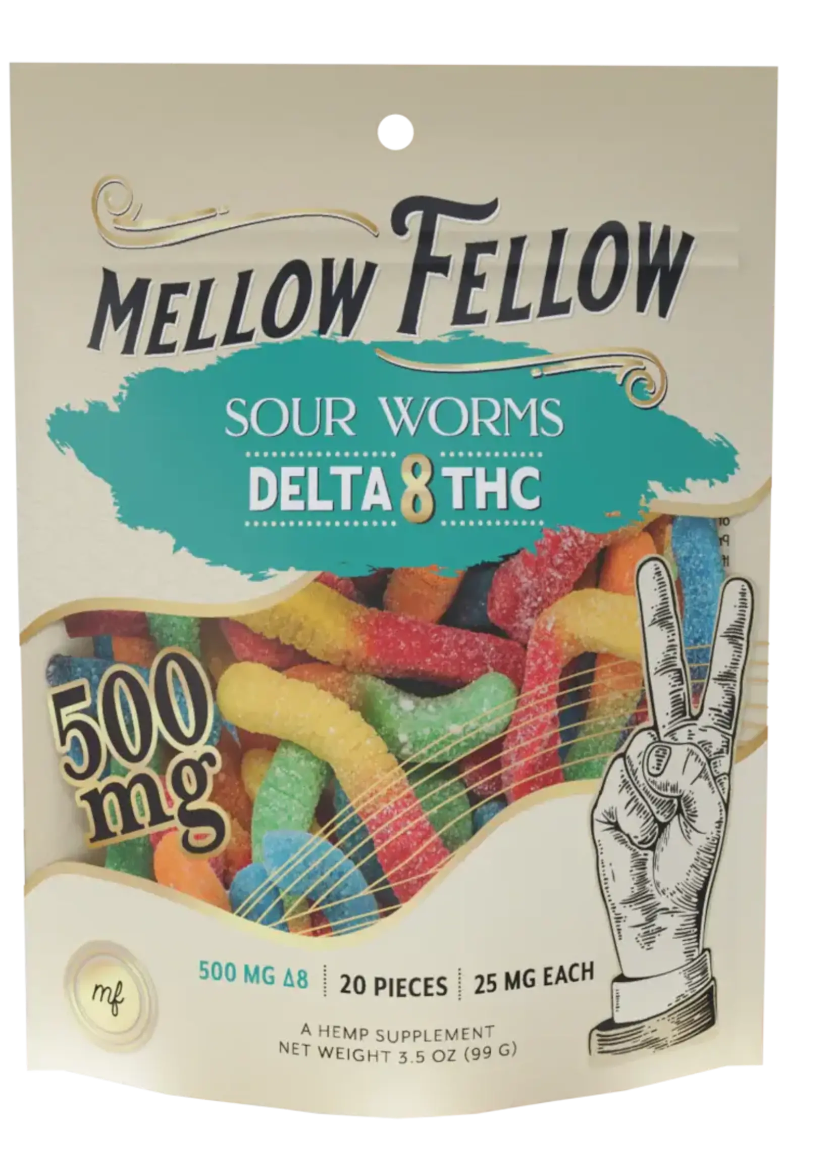 Mellow Fellow - Edibles - 500mg - Delta 8 - Sour Worms - 20 Ct