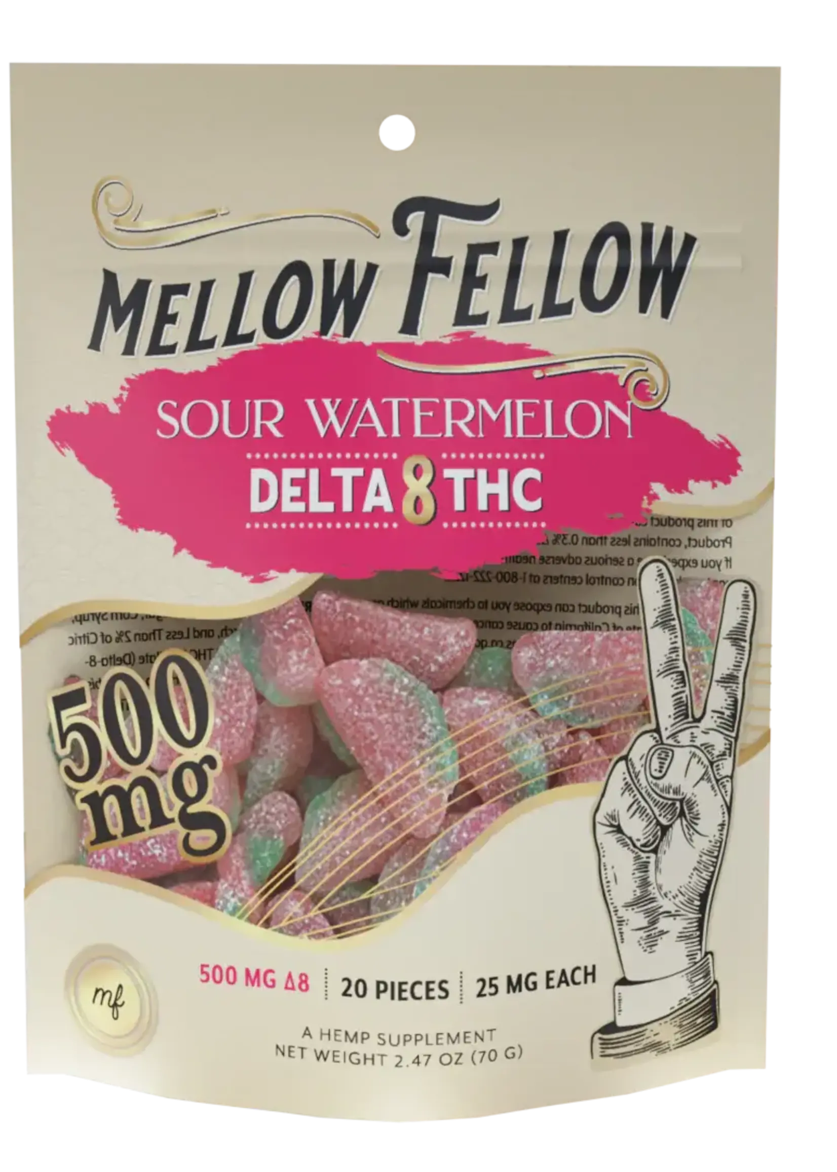 Mellow Fellow - Edibles - 500mg - Delta 8 - Sour Watermelon - 20 Ct
