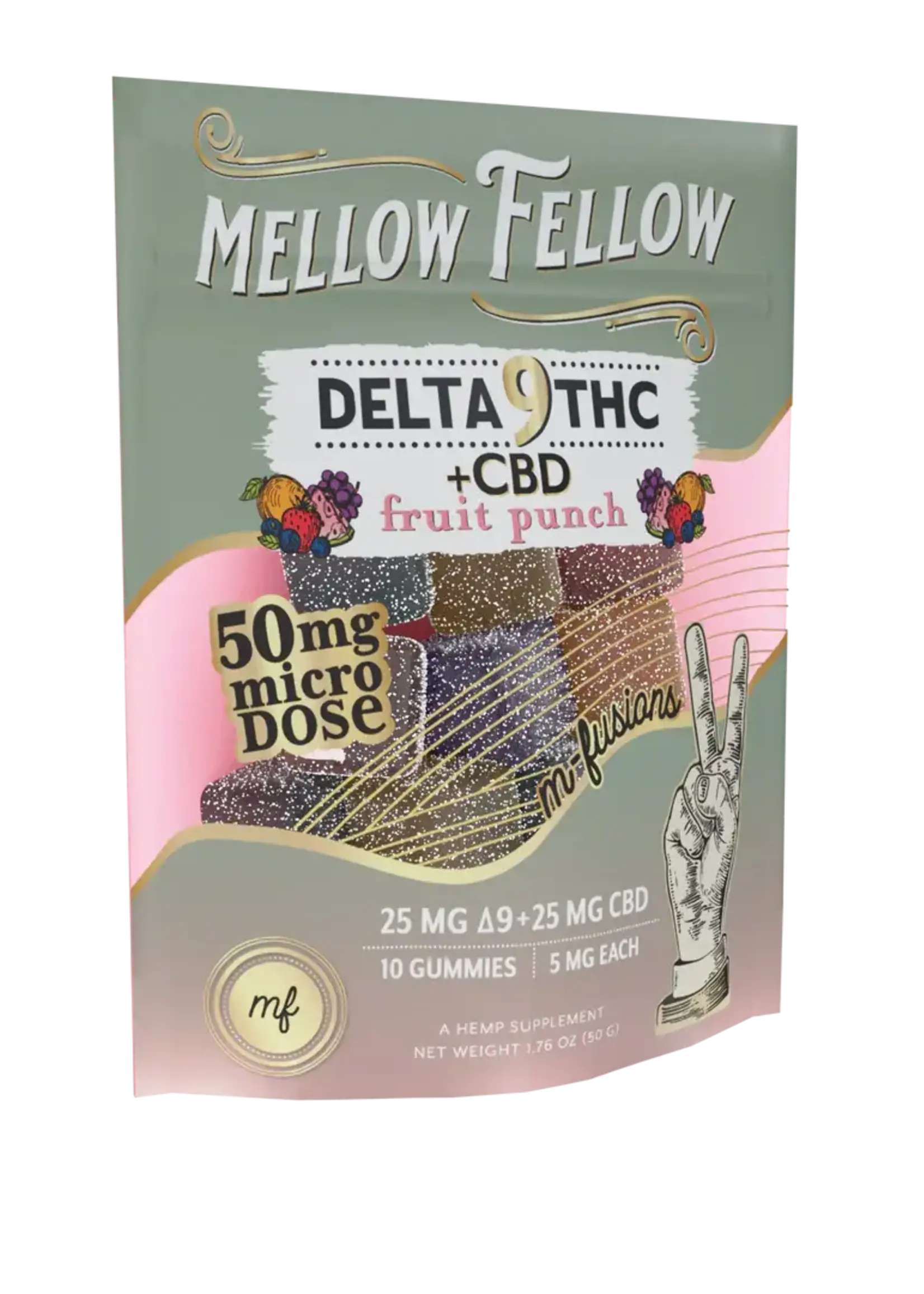 Mellow Fellow Mellow Fellow Gummie Delta 9 THC + CBD Sour Punch 5mg Each 10 Ct