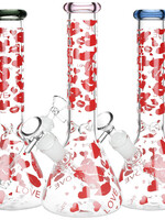 Pulsar Hearts And Kisses Glass Beaker Water Pipe | 9.75" | 14mm F | Colors Vary