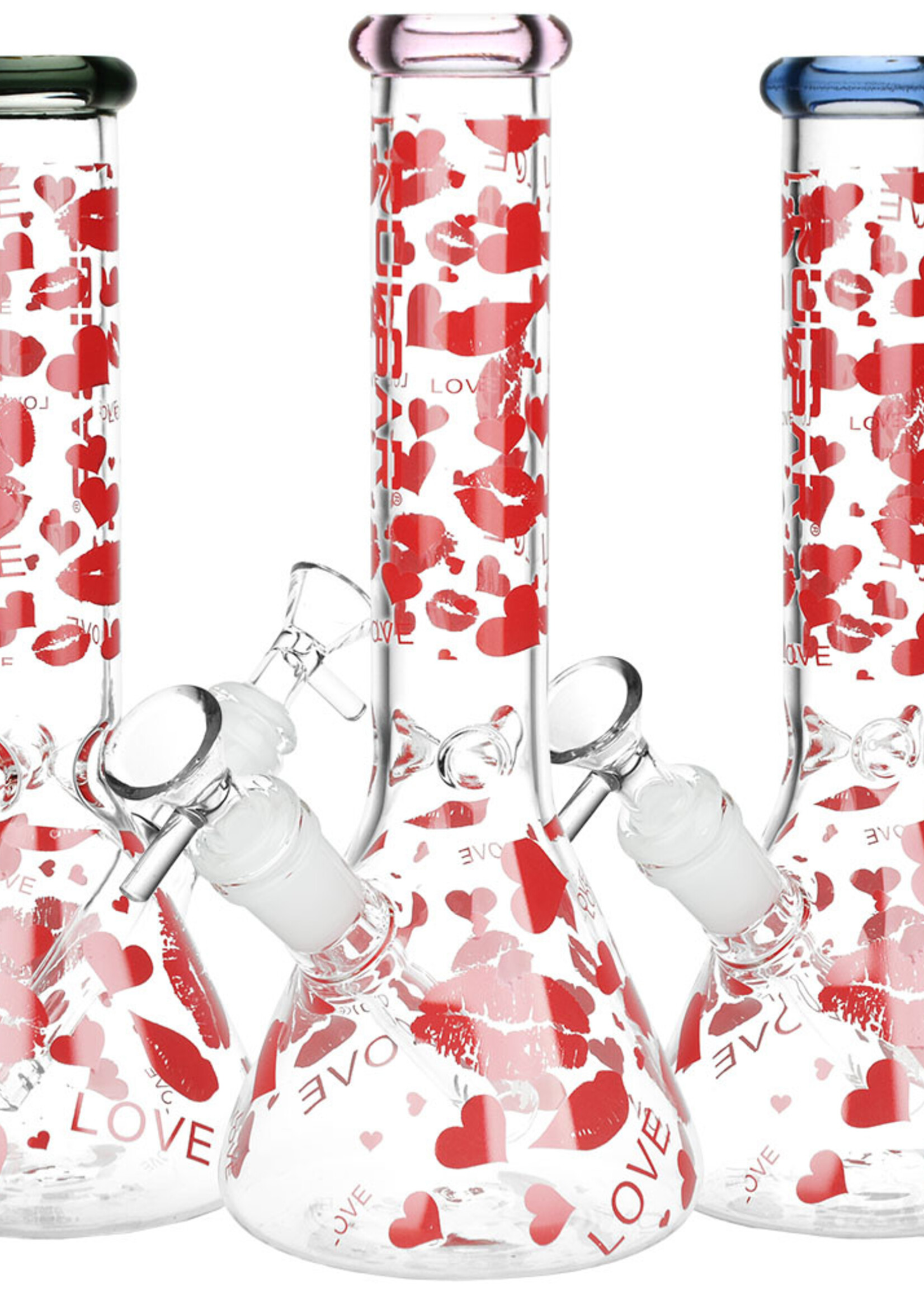 Pulsar Hearts And Kisses Glass Beaker Water Pipe | 9.75" | 14mm F | Colors Vary