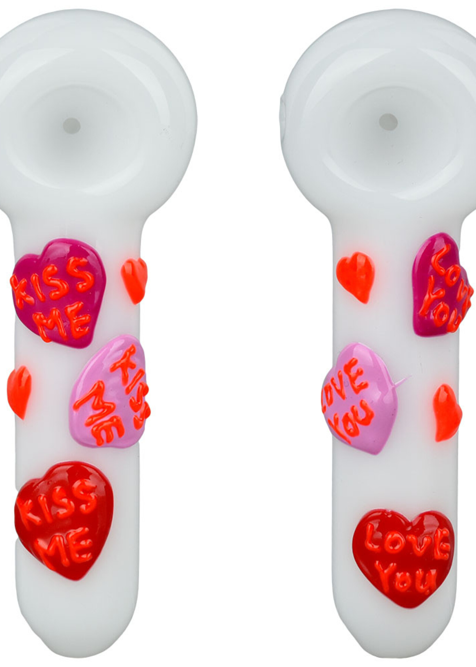 Valentine's Hearts Glow In The Dark Glass Spoon Pipe 5"
