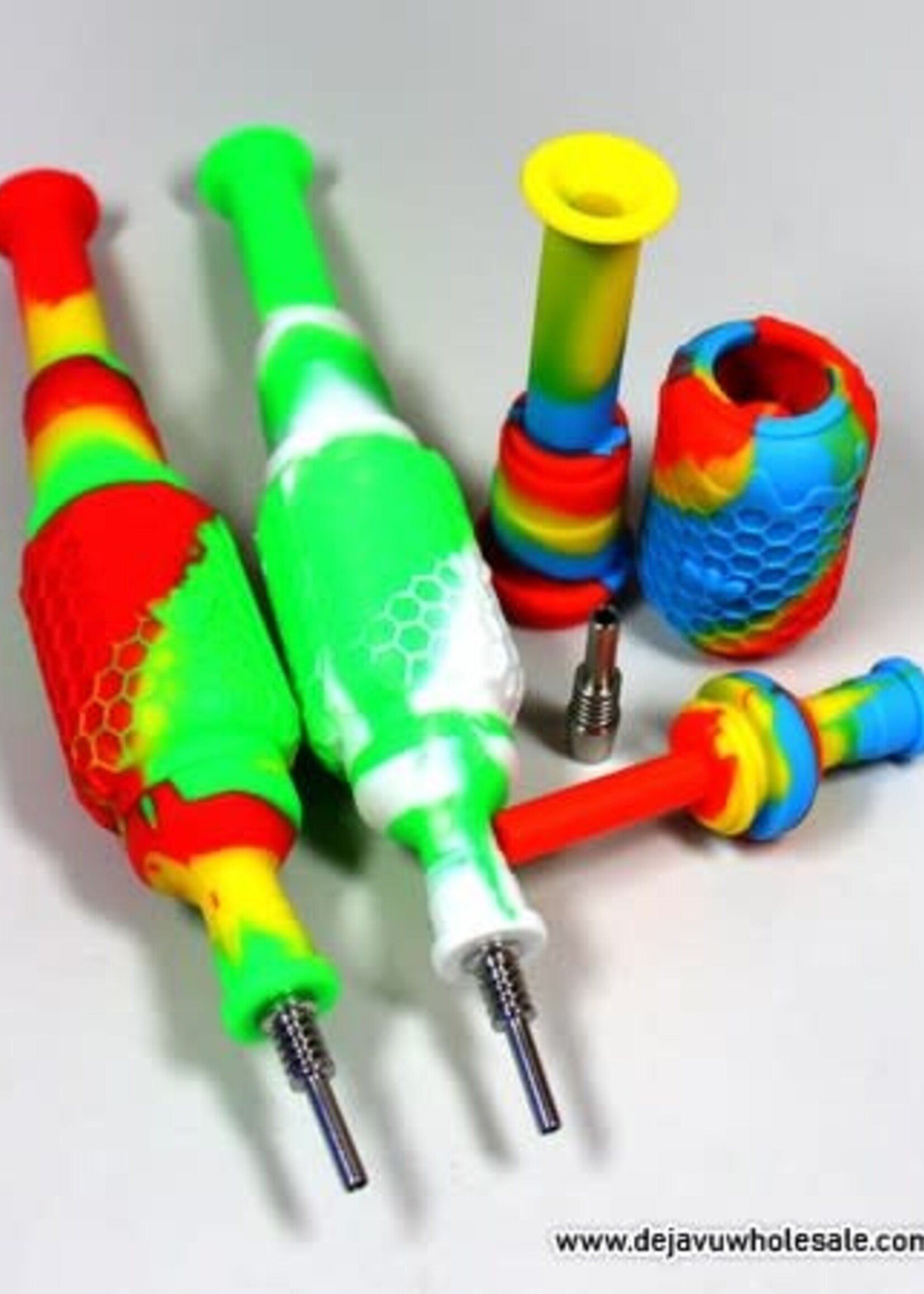 8'' Long Silicone Honey Comb Printed Water Nectar Collector With 14mm Tip