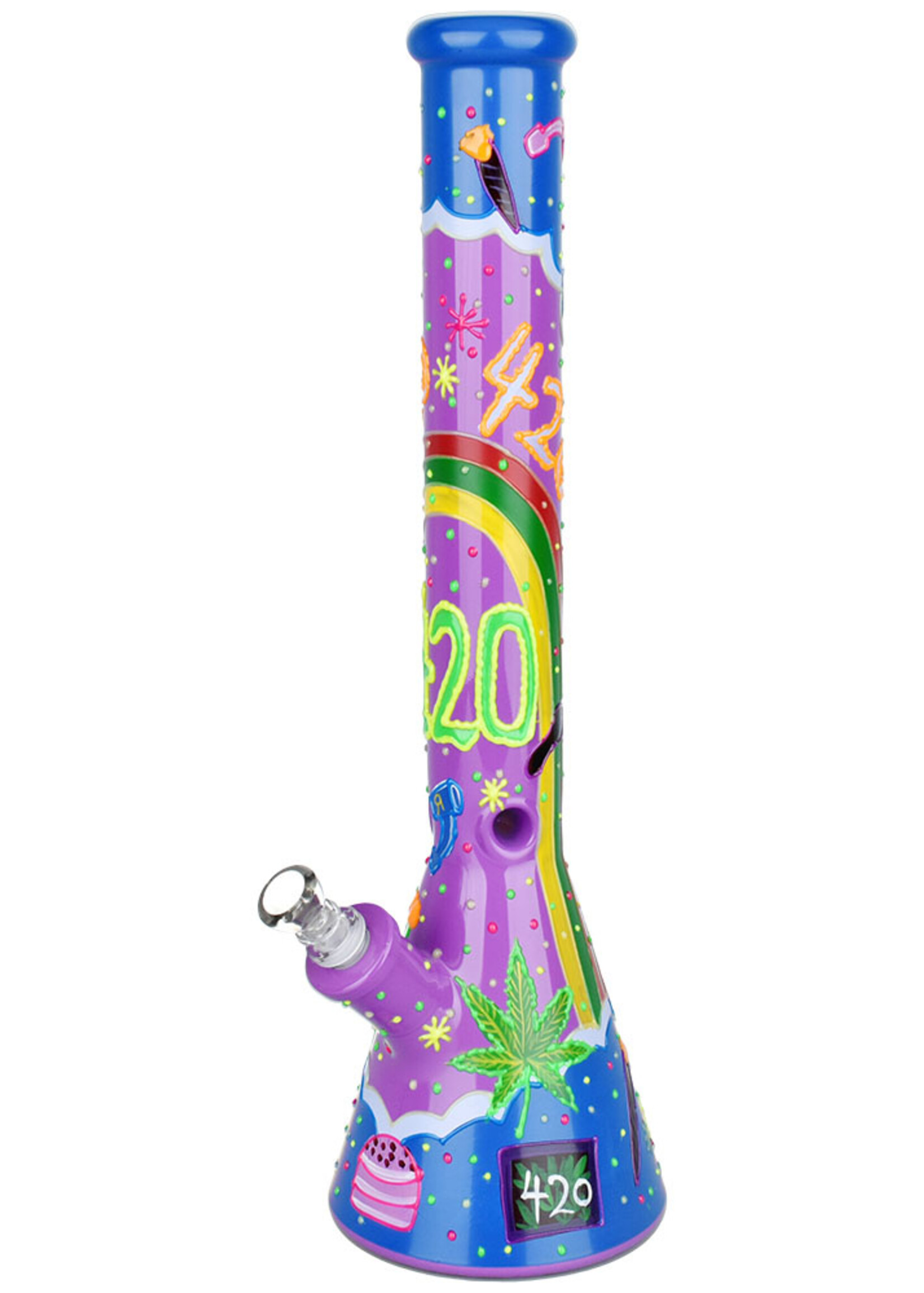 Beach Vibes 420 Painted Glass Beaker Water Pipe 18"