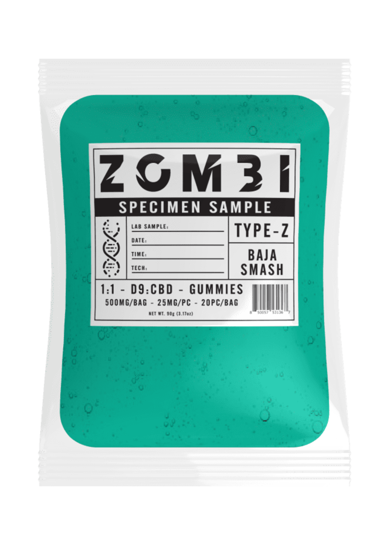 Zombi Zombi Baja Smash: 1:1 D9:CBD Gummies 500mg 25mg Per Piece
