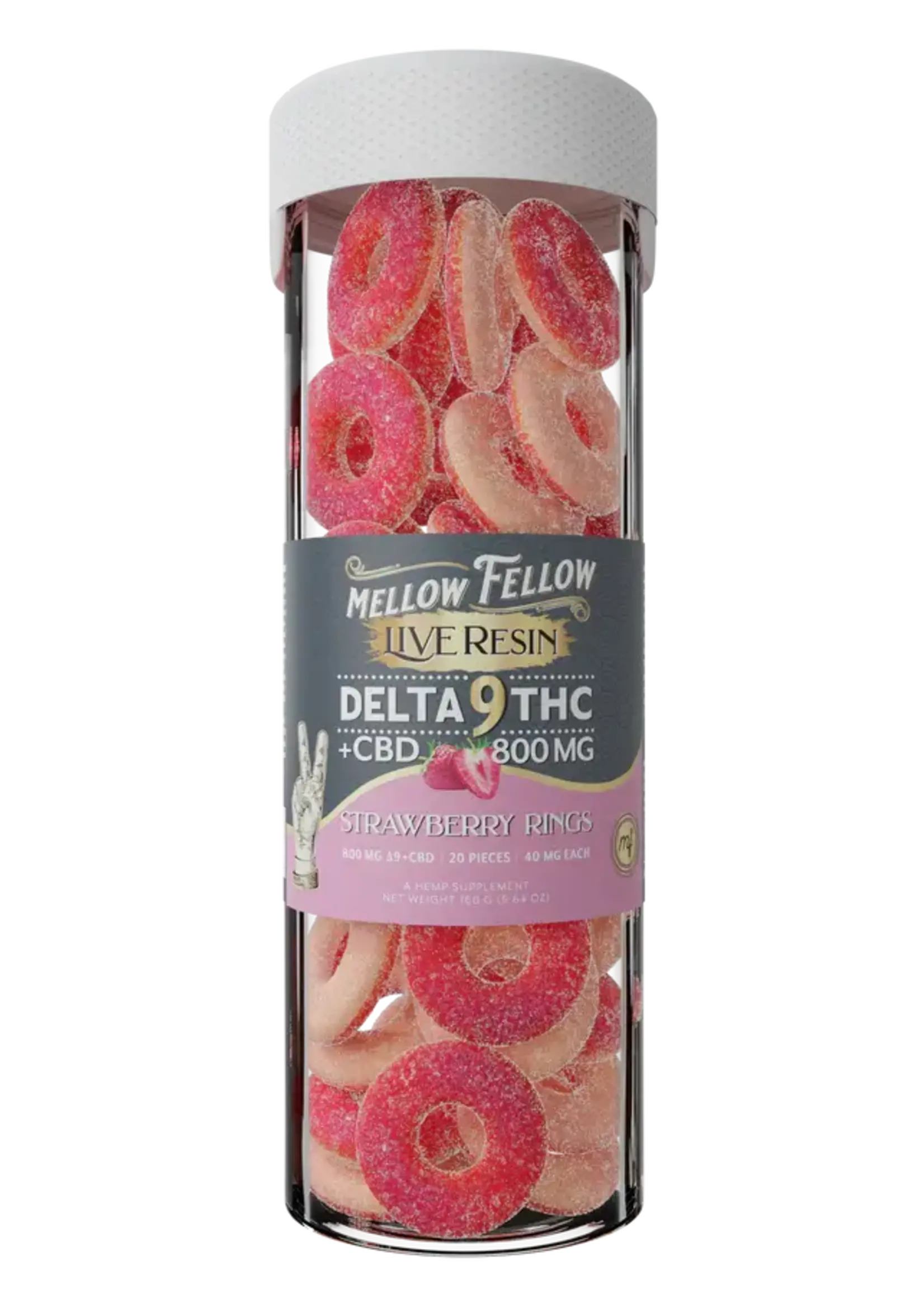 Mellow Fellow Mellow Fellow Live Resin Delta 9 + CBD 800mg 40mg Per Piece Strawberry Rings
