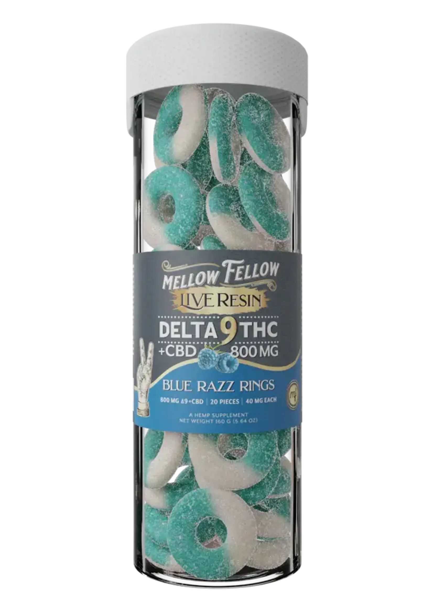 Mellow Fellow Mellow Fellow Live Resin Delta 9 + CBD 800mg 40mg Per Piece Blue Razz Rings