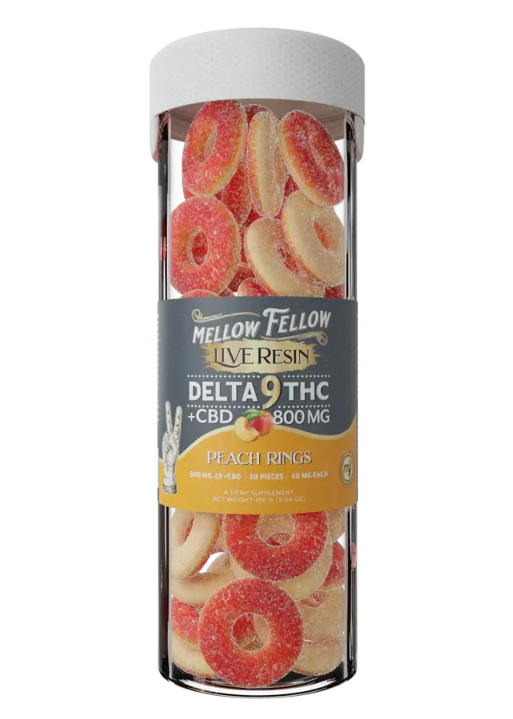 Mellow Fellow Mellow Fellow Live Resin Delta 9 + CBD 800mg 40mg Per Piece Peach Rings