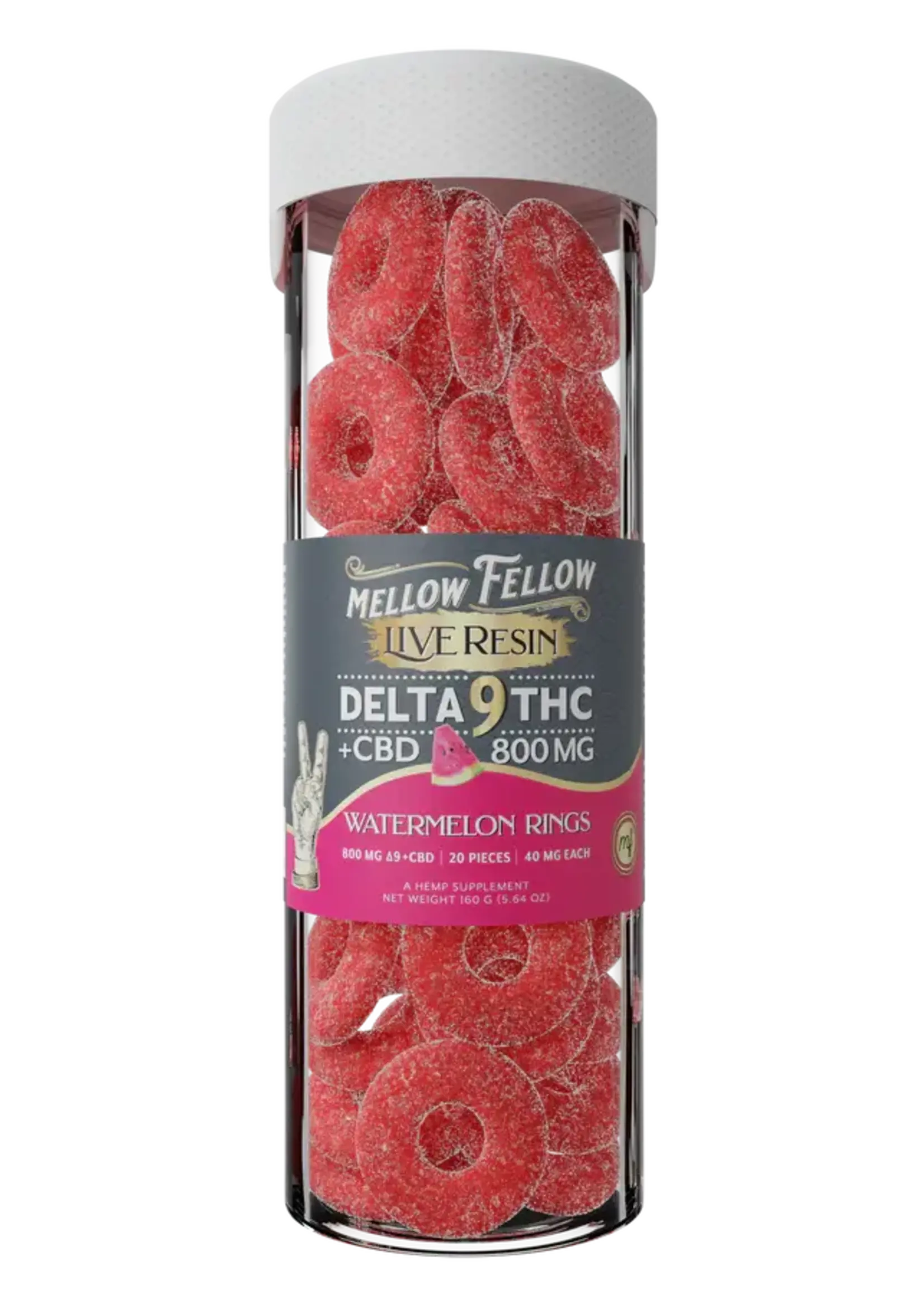 Mellow Fellow Mellow Fellow Live Resin Delta 9 + CBD 800mg 40mg Per Piece Watermelon Rings