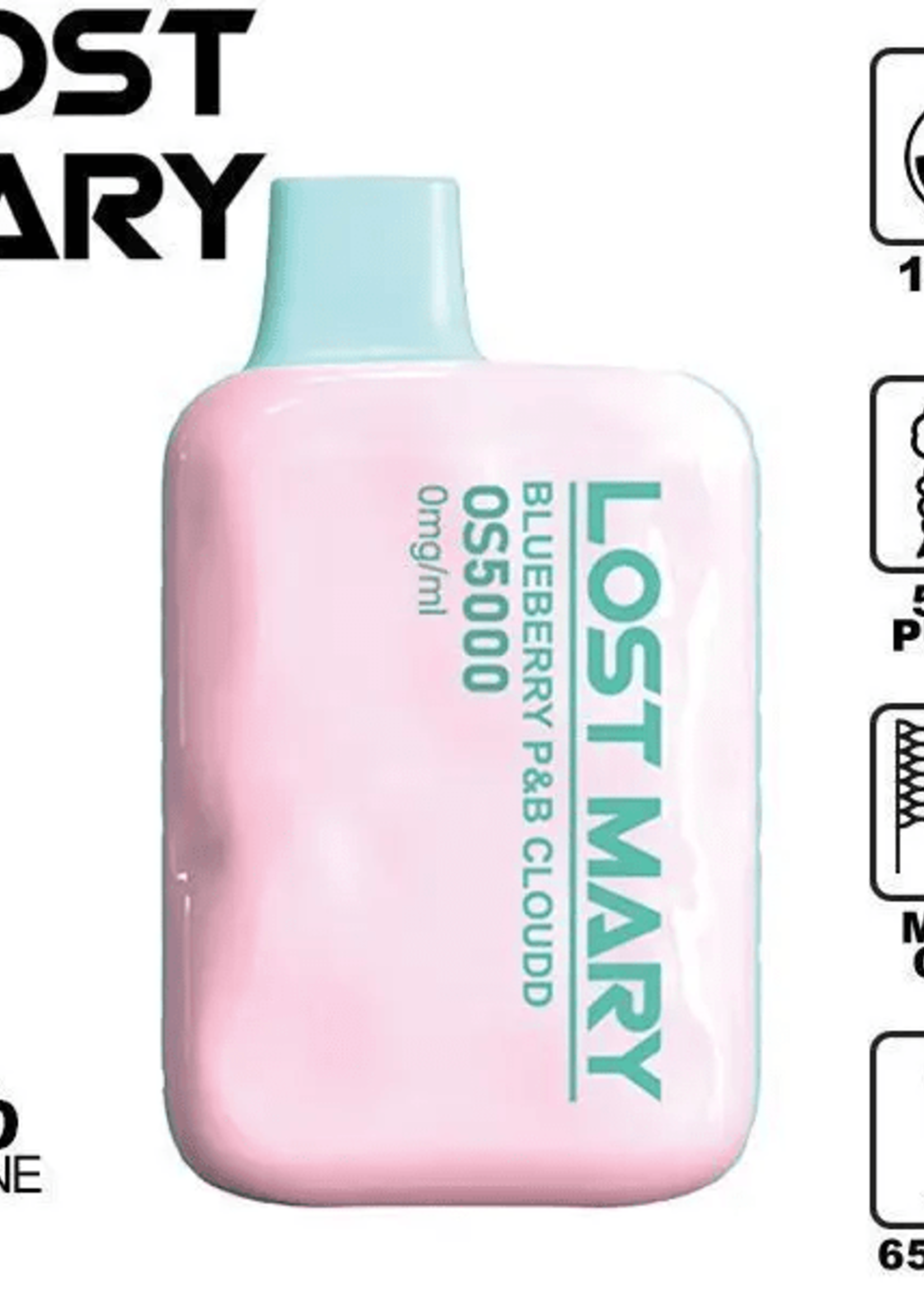 Lost Mary Lost Mary Blueberry P&B Cloudd Rechargeable Disposable 5000 puffs Zero Nicotine