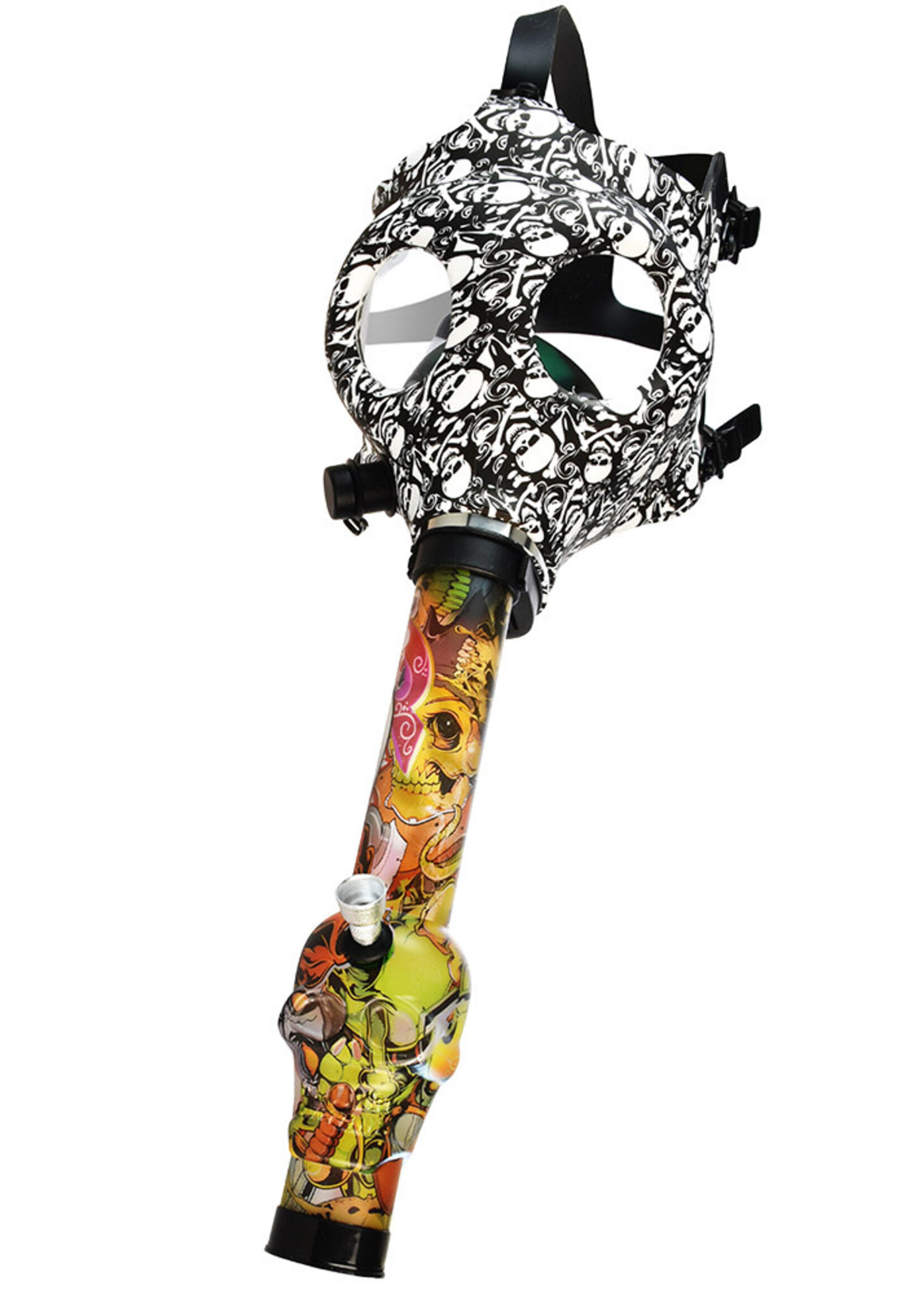 Gas Mask w/ Acrylic Water Pipe Black & White Skulls