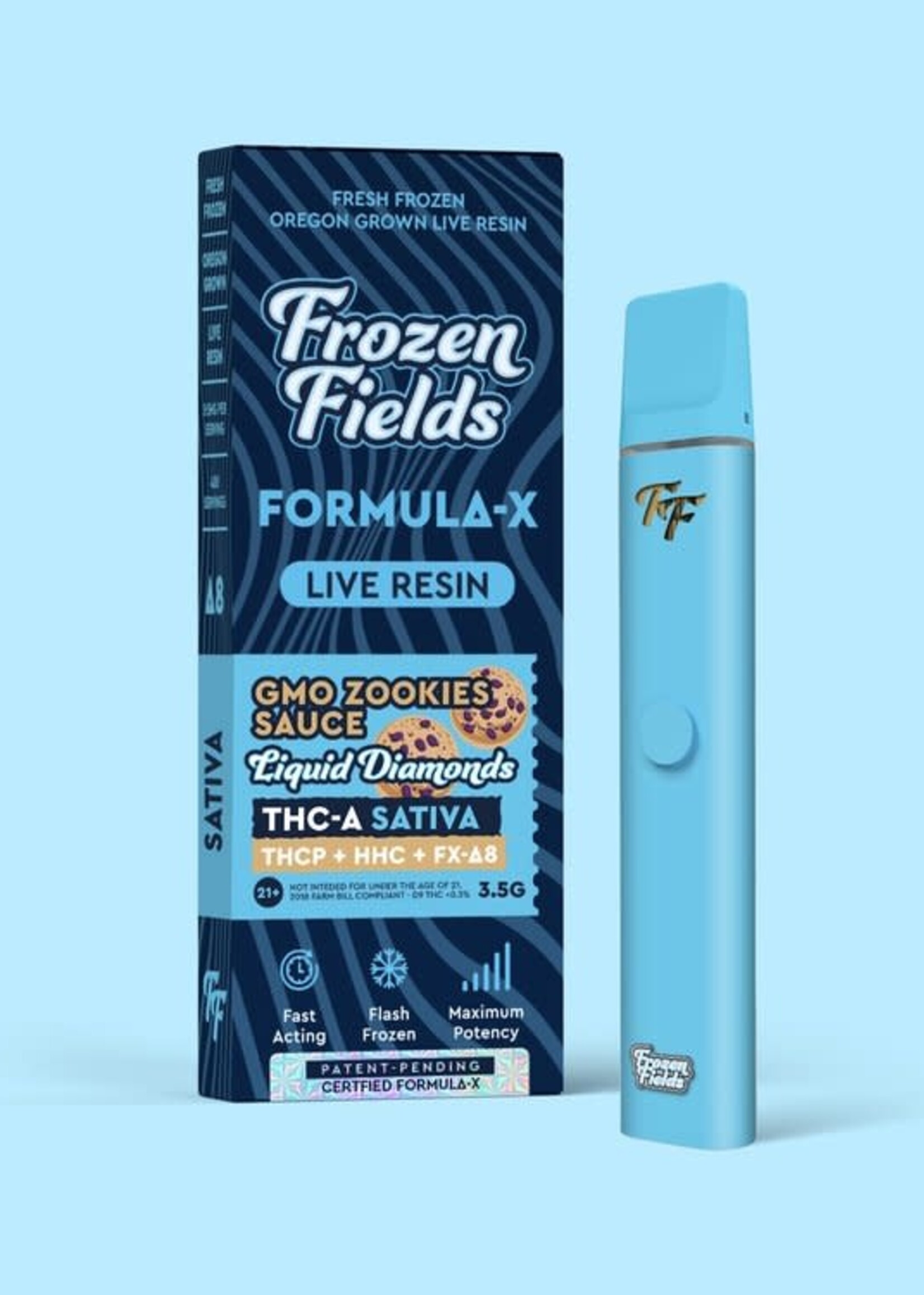 Frozen Fields Frozen Fields – THC-A Liquid Diamonds – Disposable Vape – Live Resin – 3.5 gram GMO Zookies Sauce