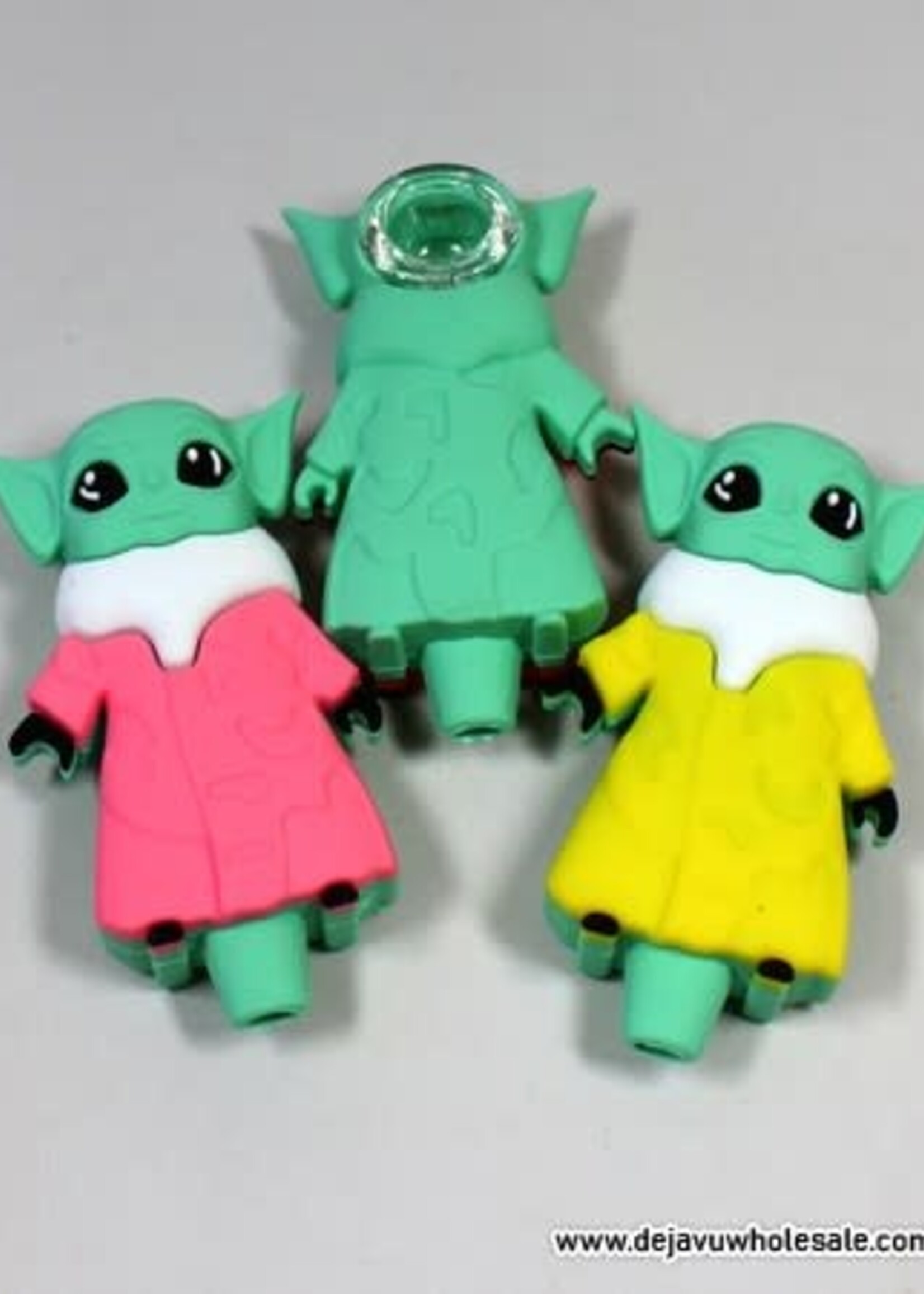 4'' Baby Yoda Silicone Hand Pipe With Replacement Glass Bowl