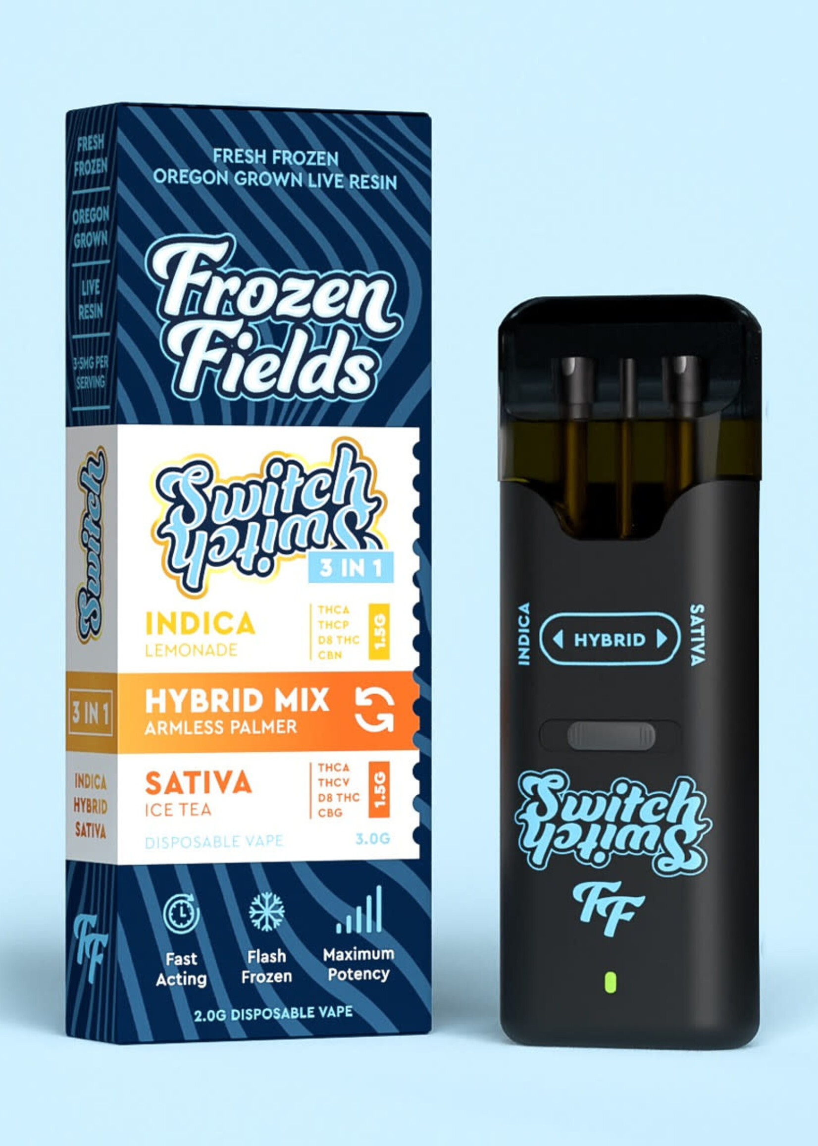 Frozen Fields Frozen Fields - 3 Strains One Vape- SWITCH Device - 3G Armless Palmer