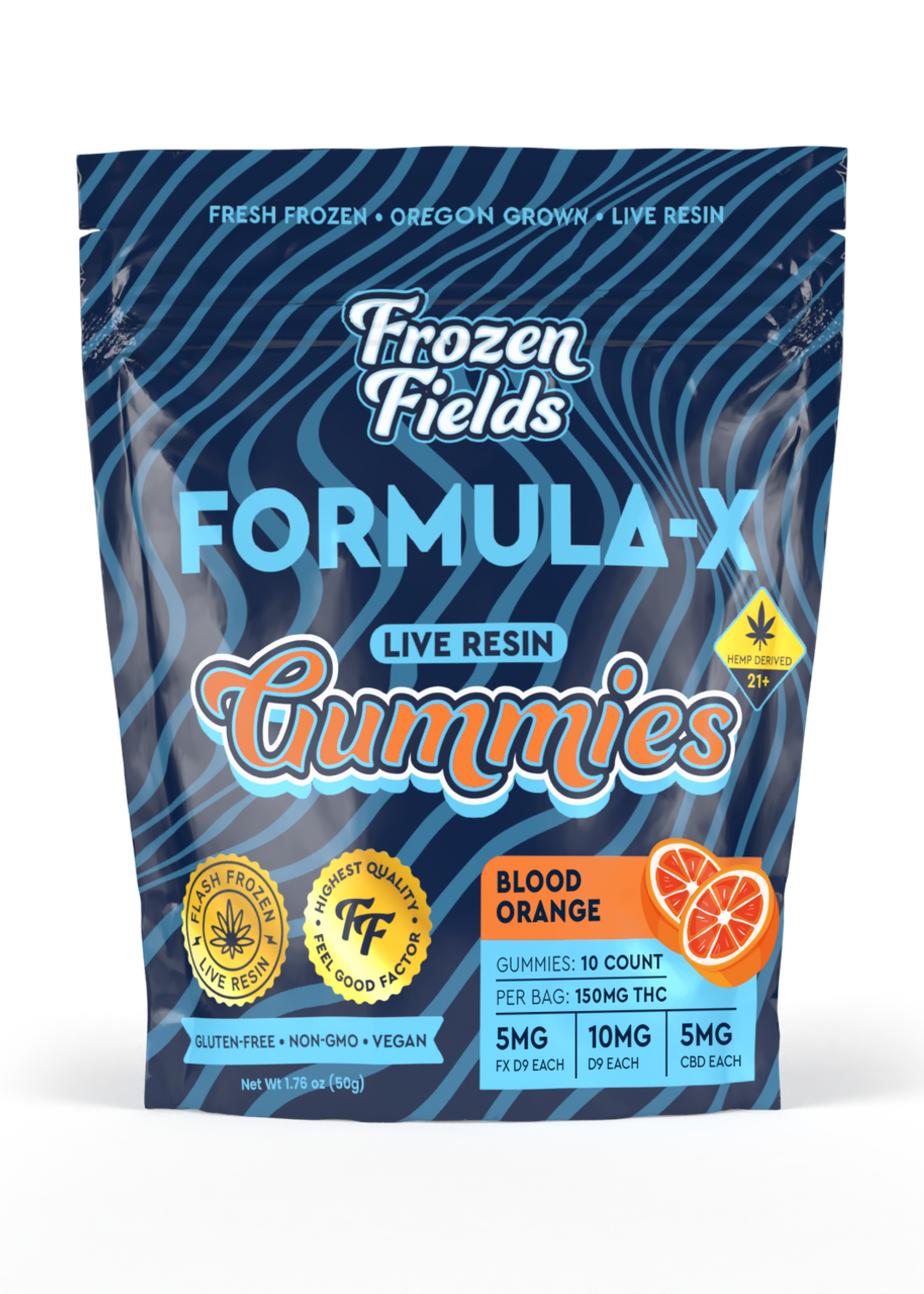 Frozen Fields Frozen Fields - Delta 9 + Formula-X - Gummies - Live Resin - 150 MG 10 Ct Blood Orange