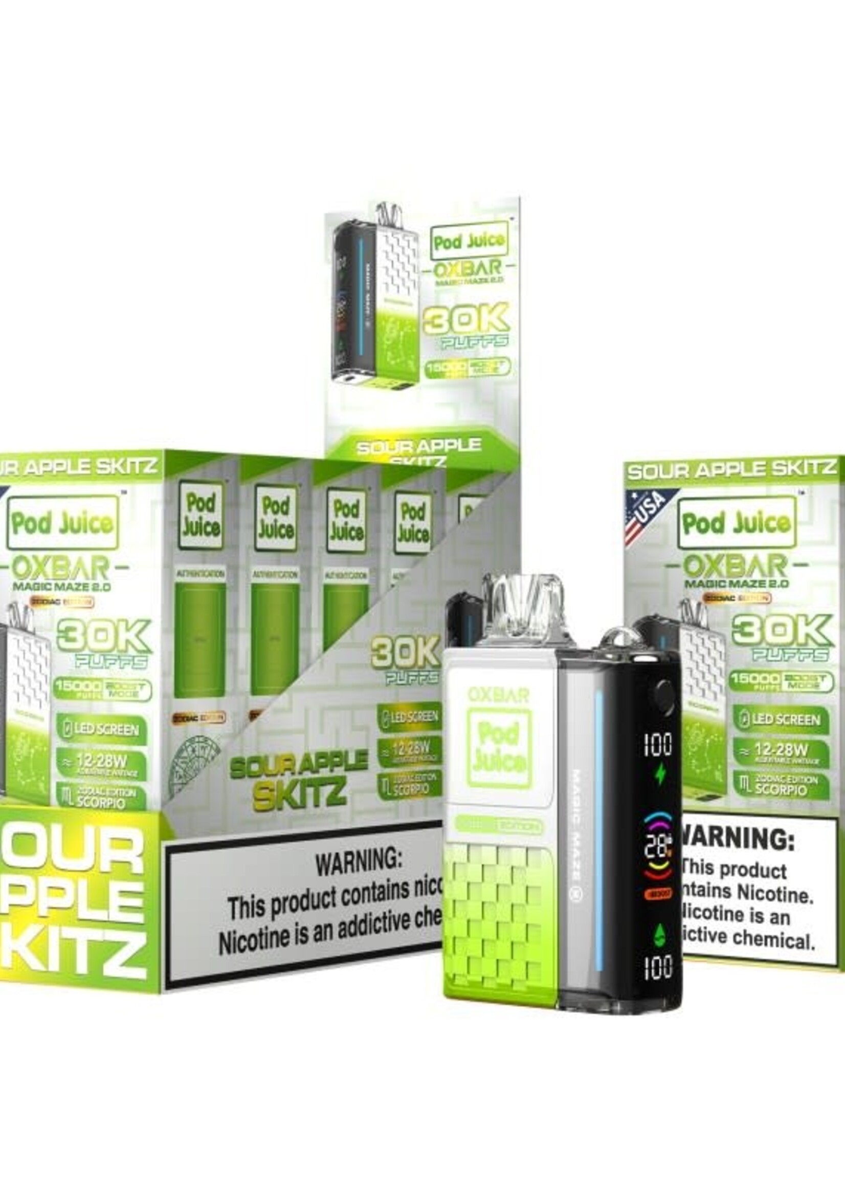 Oxbar OXBAR X POD JUICE MAGIC MAZE 2 – 30000 PUFFS – VAPE DISPOSABLE Sour Apple Skitz
