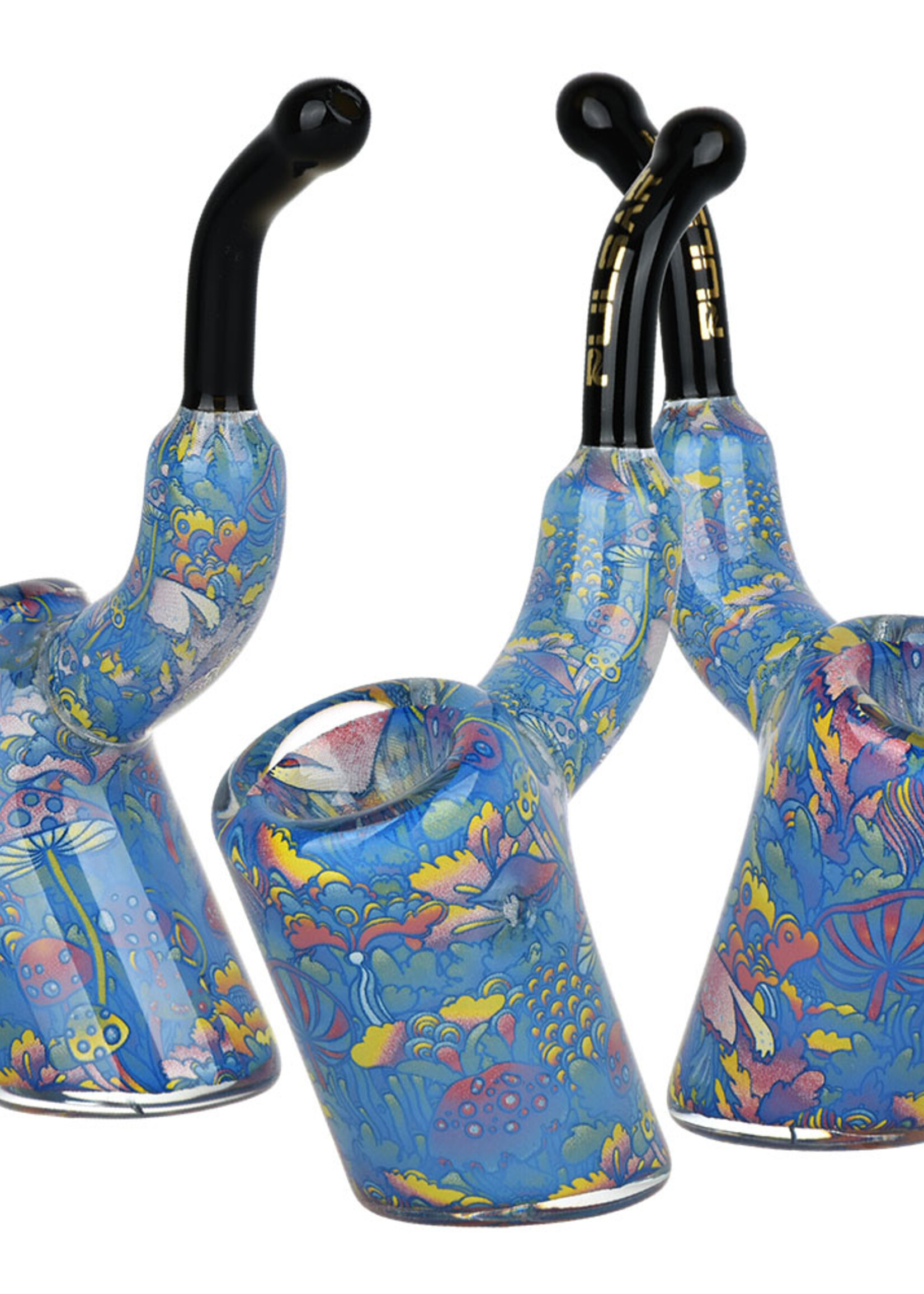 Pulsar Pulsar Inside Print Bent Sherlock Glass Hand Pipe Neon Shrooms 4"