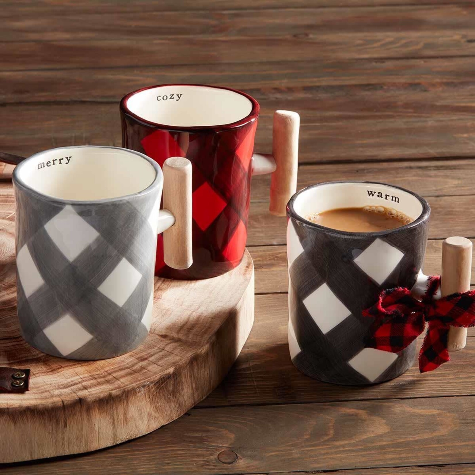 Mud Pie Gray Buffalo Plaid Oversized Mug