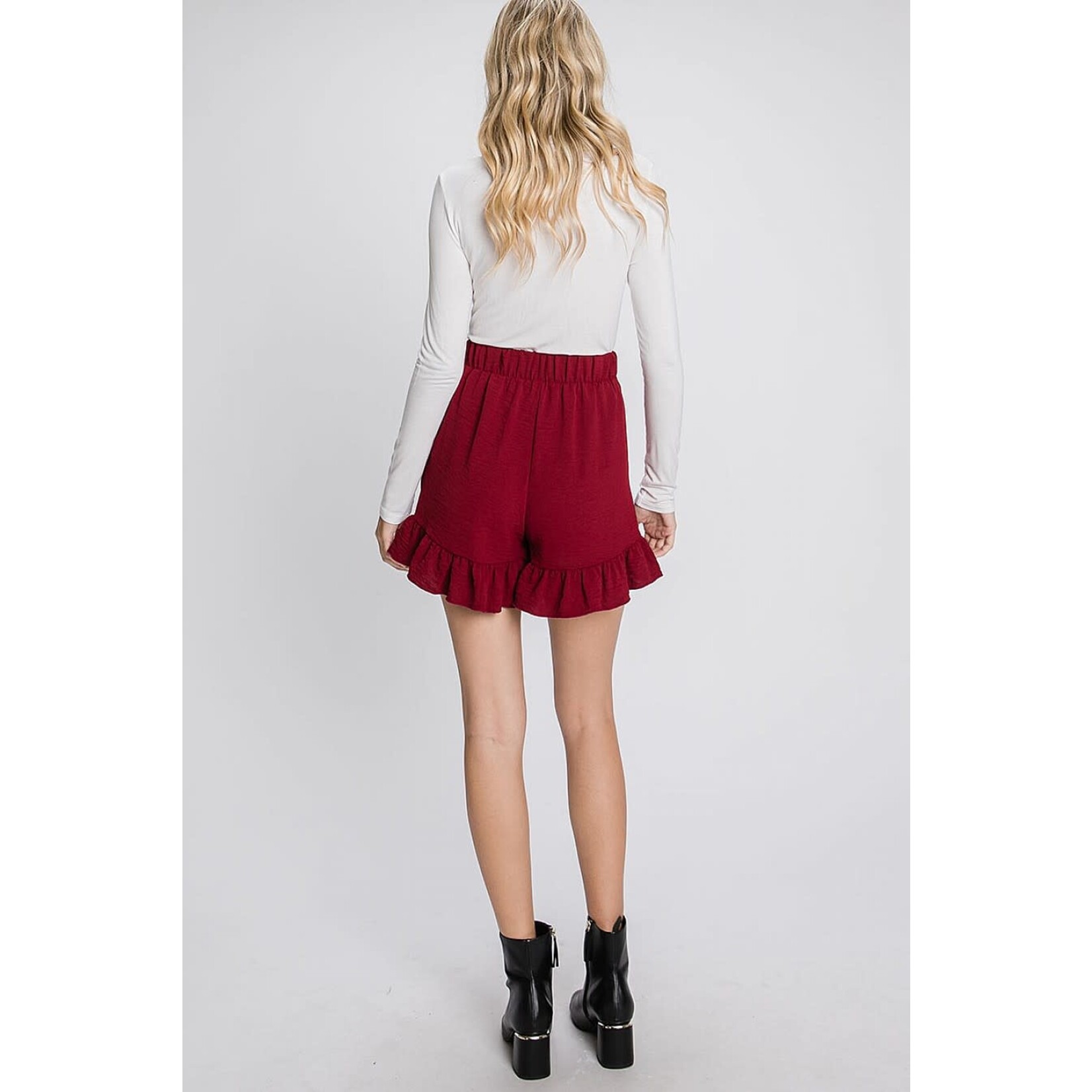 GeeGee Self-Tie Solid Woven Ruffled Hem Skort