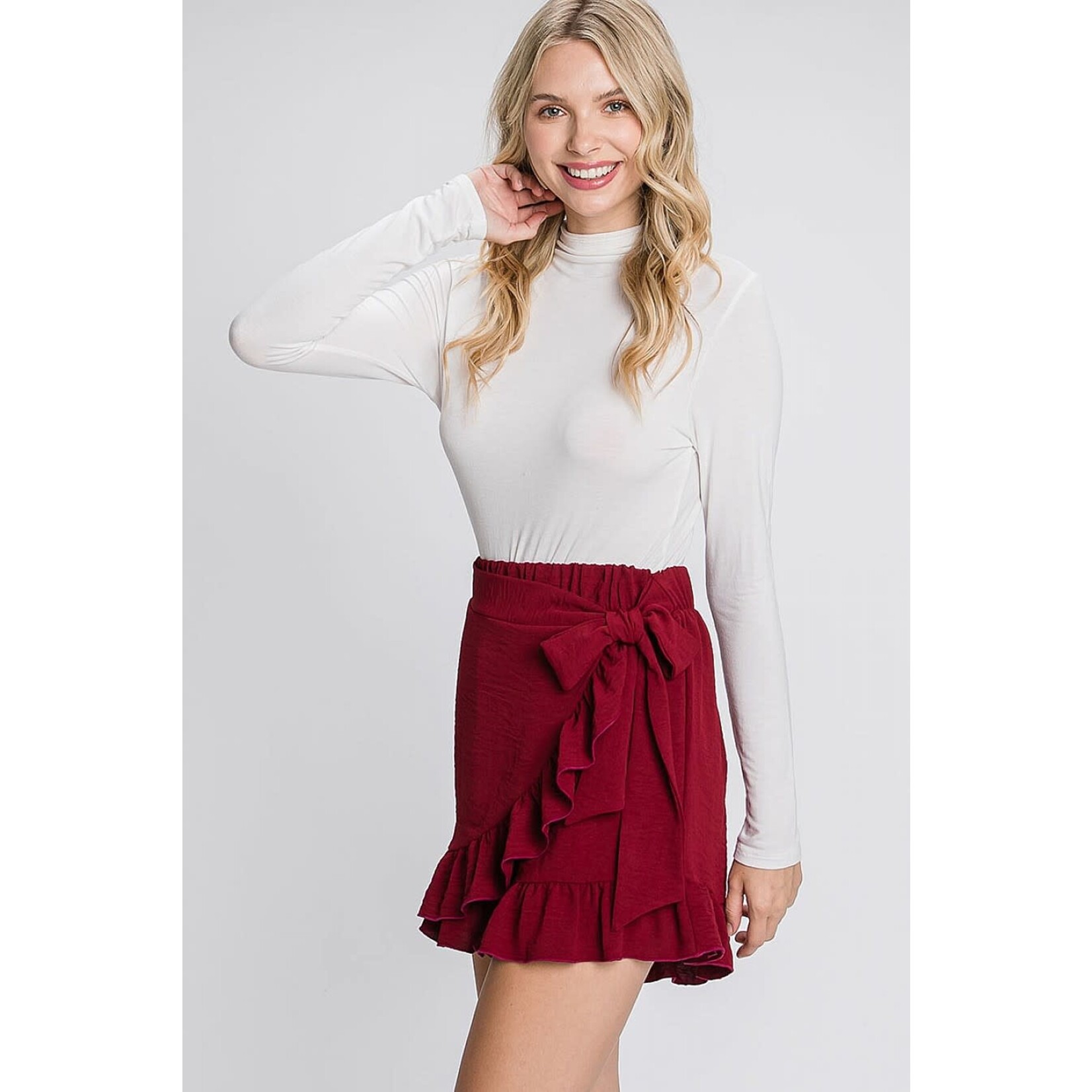 GeeGee Self-Tie Solid Woven Ruffled Hem Skort