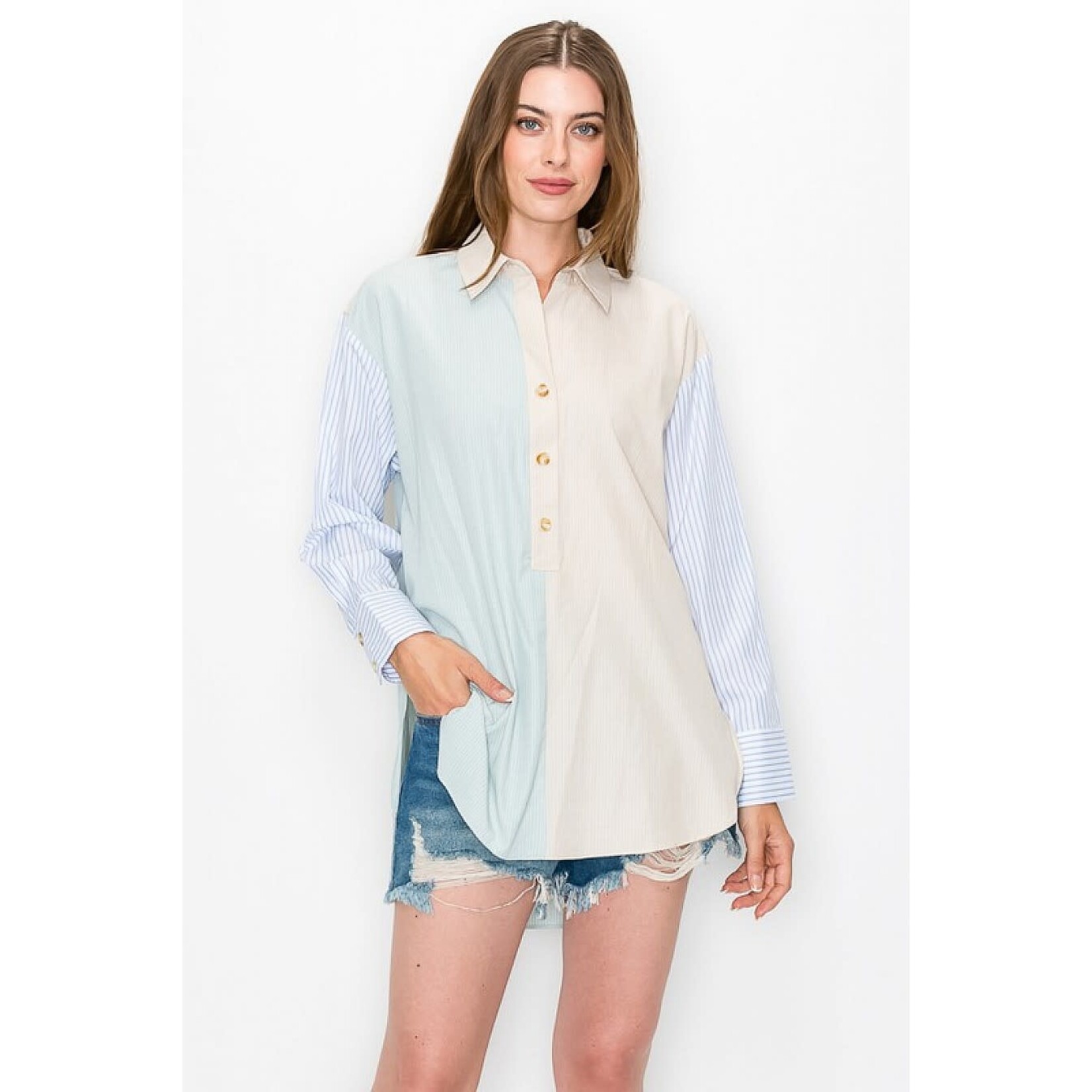 GeeGee Striped Button Down Top