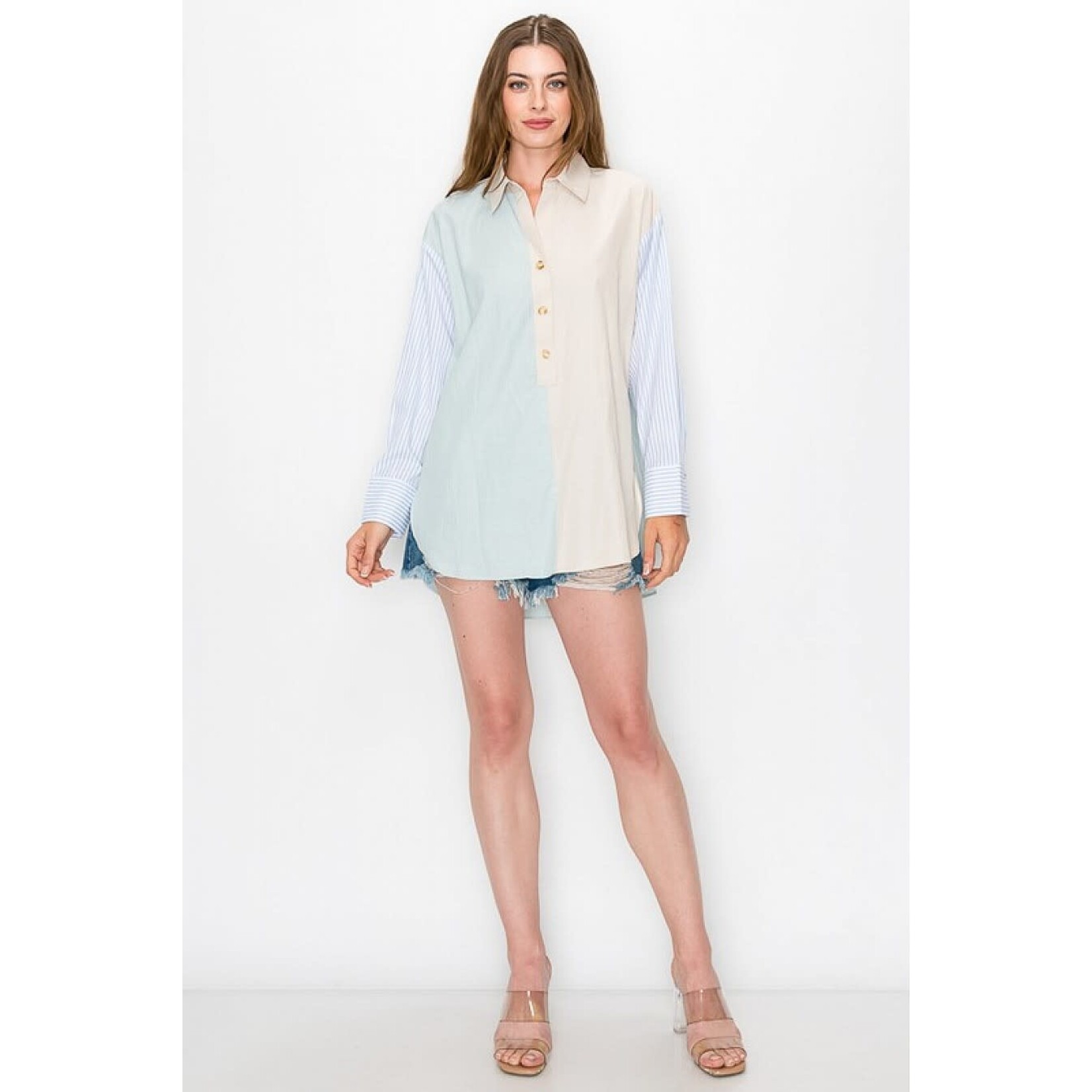 GeeGee Striped Button Down Top