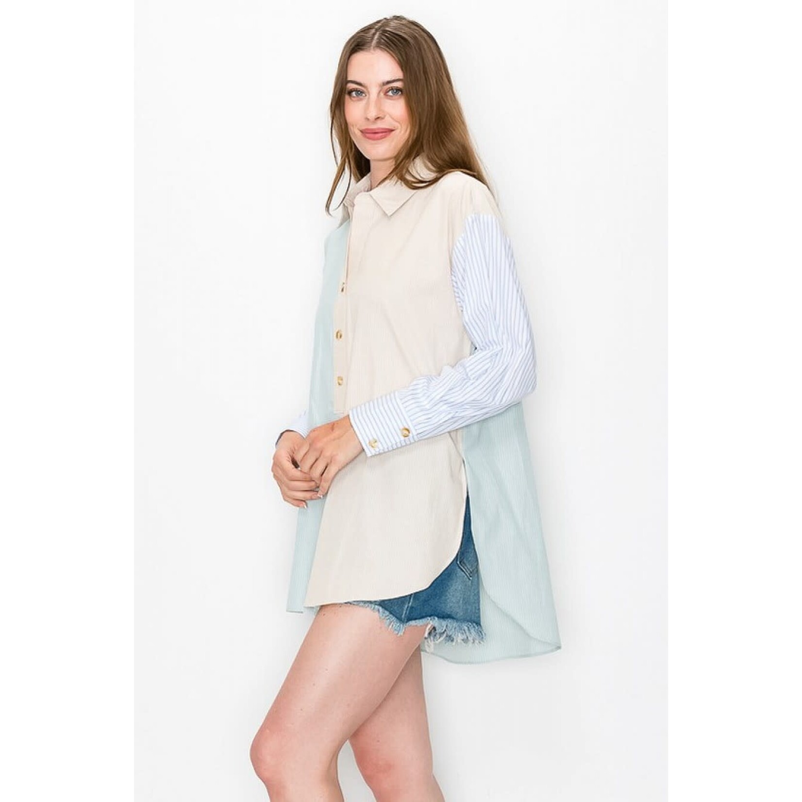 GeeGee Striped Button Down Top