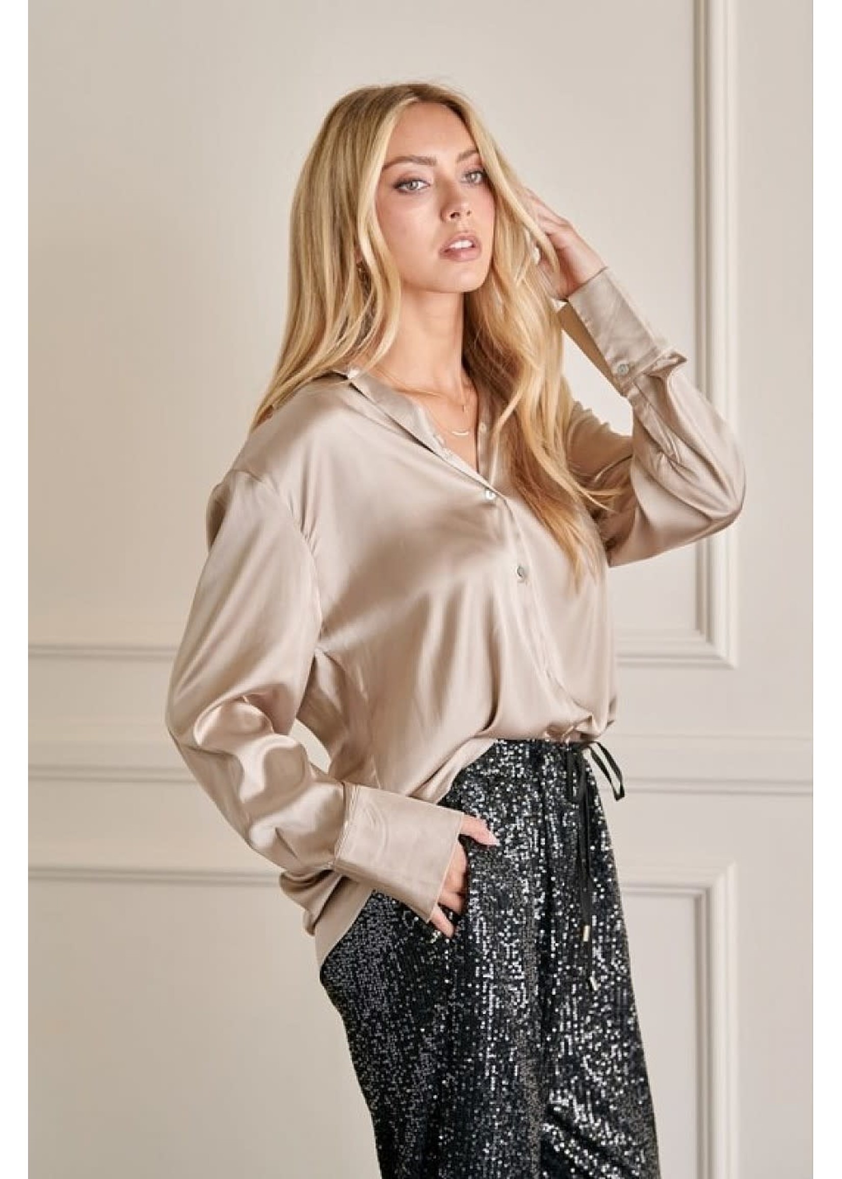 GeeGee Plus Size Satin Blouse