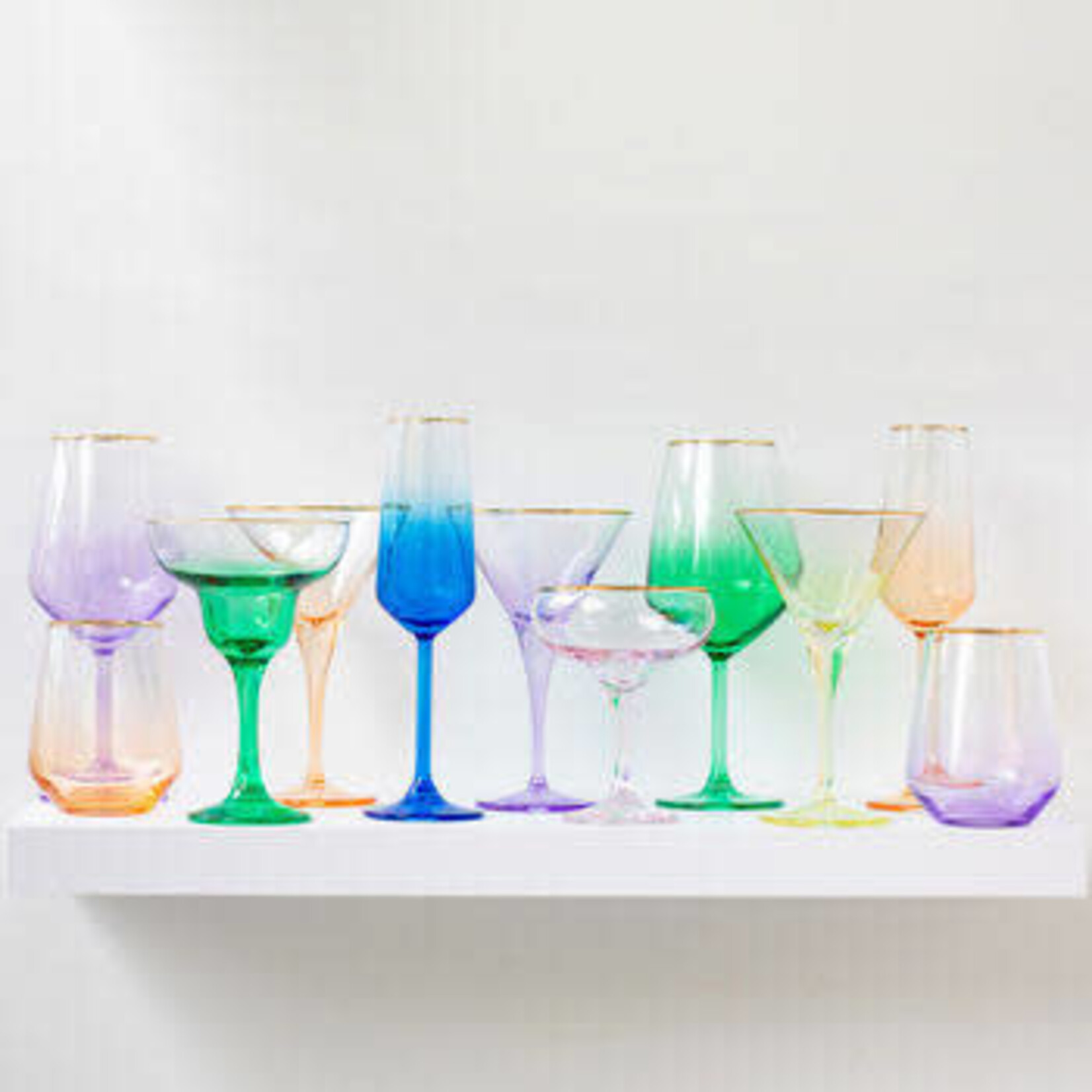 VIETRI Rainbow Jewel Tone Assorted Coupe Champagne Glasses - Set of 4