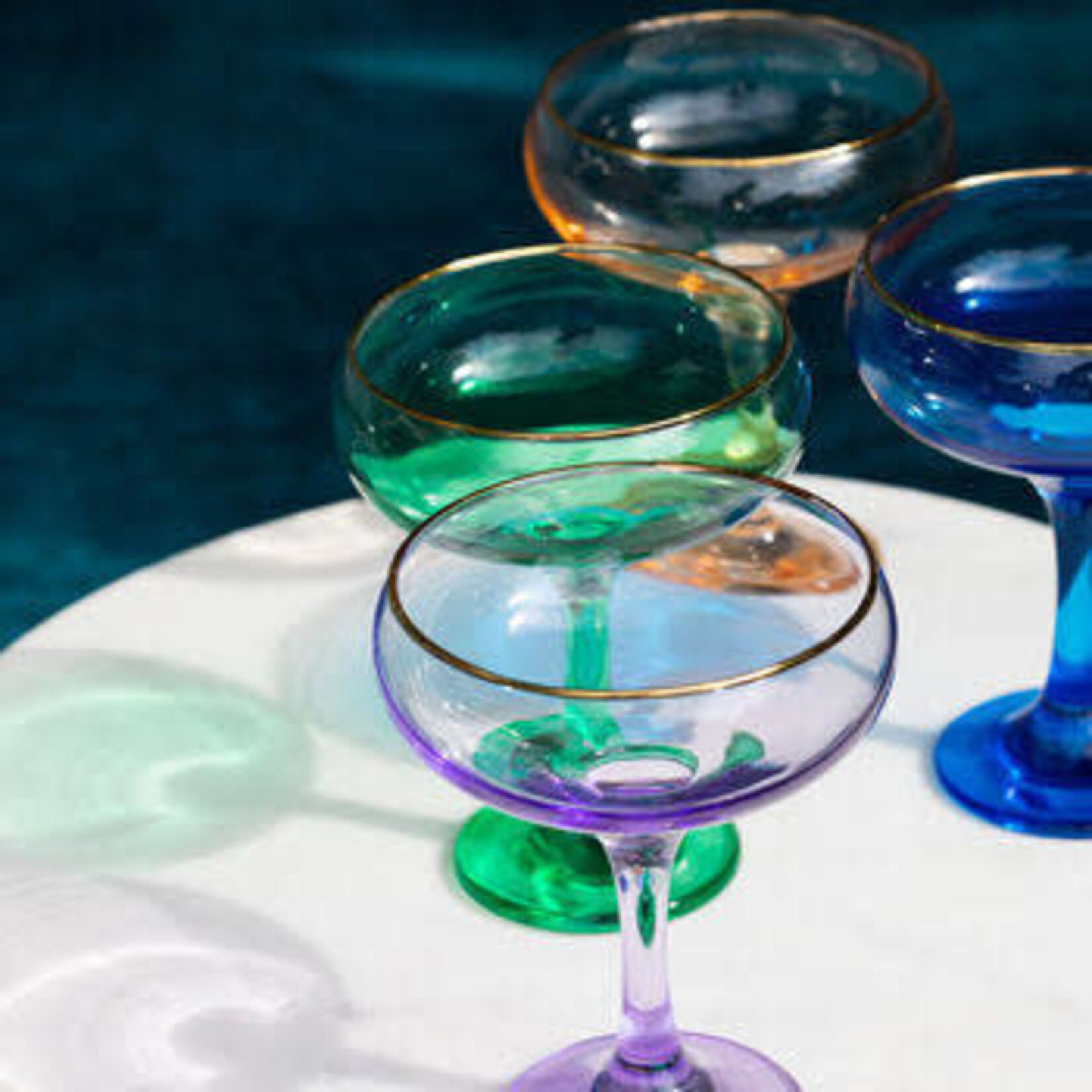 VIETRI Rainbow Jewel Tone Assorted Coupe Champagne Glasses - Set of 4