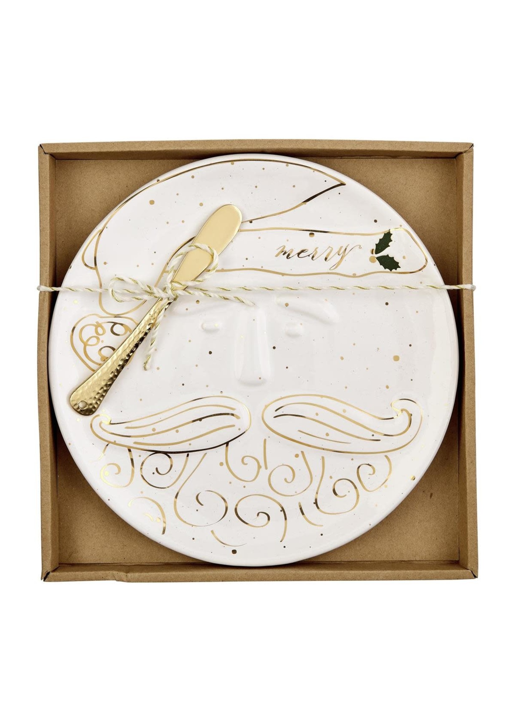 Mud Pie Gold Santa Cheese Plate Set