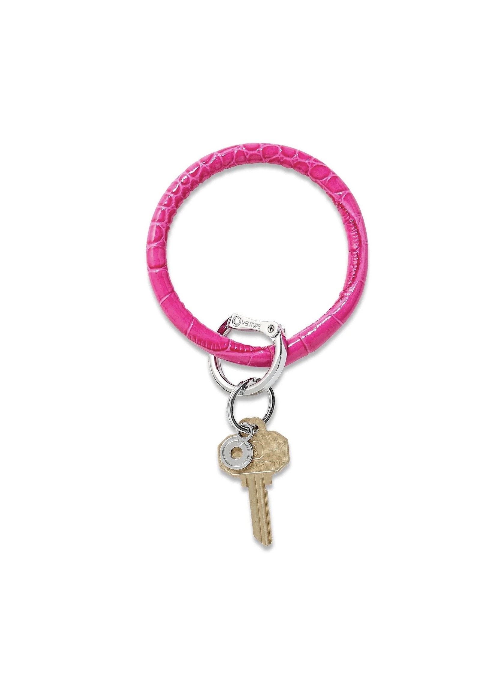 Oventure Leather Big O® Key Ring  in Pink Topaz Croc of Croc-Embossed Collection