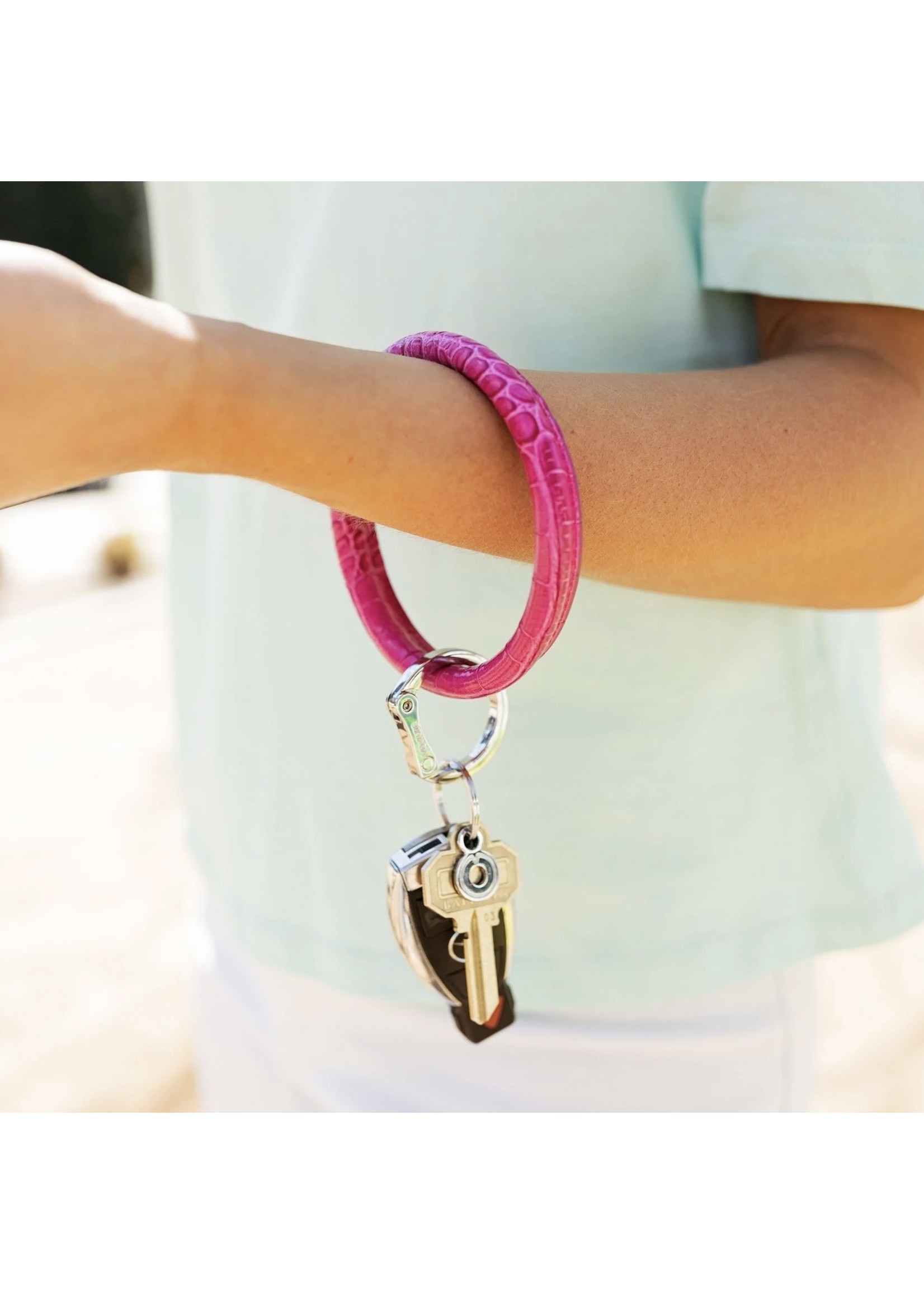 Oventure Leather Big O® Key Ring  in Pink Topaz Croc of Croc-Embossed Collection