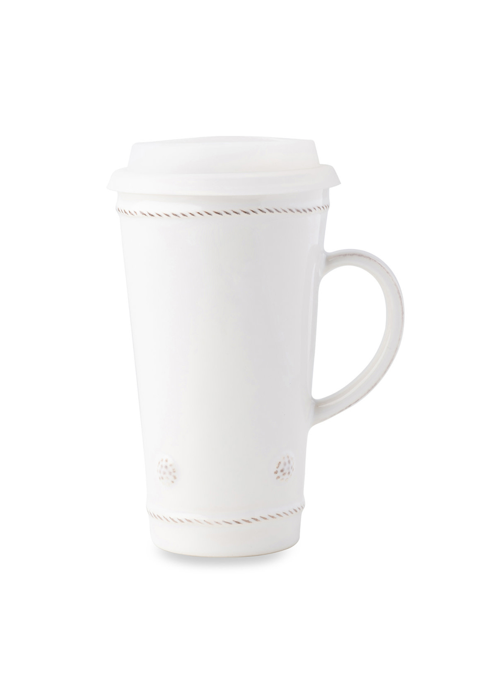 Juliska Berry & Thread Whitewash Travel Mug with Silicone lid