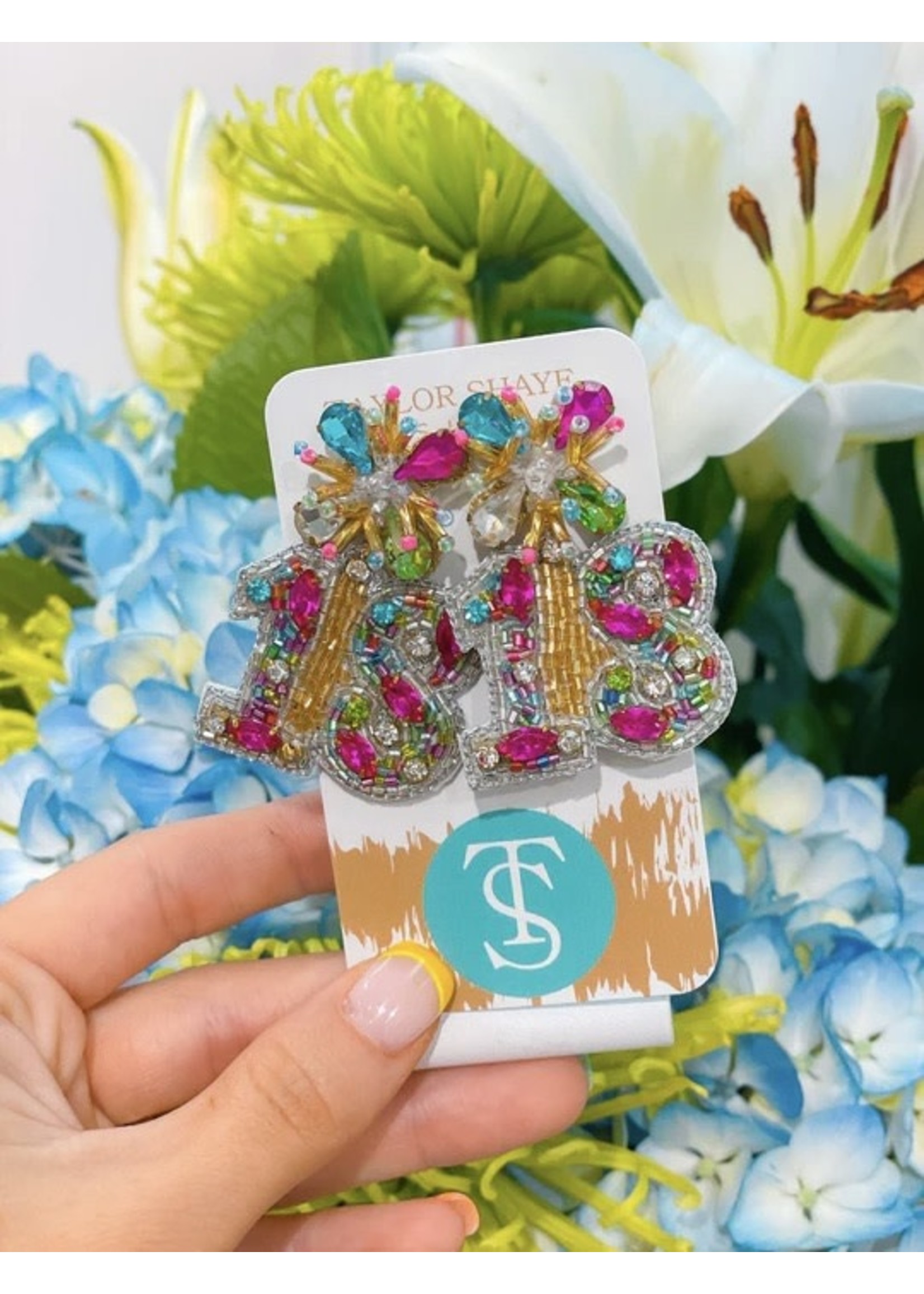 Taylor Shaye Designs Beaded Birthday Number Earrings-18th Birthday