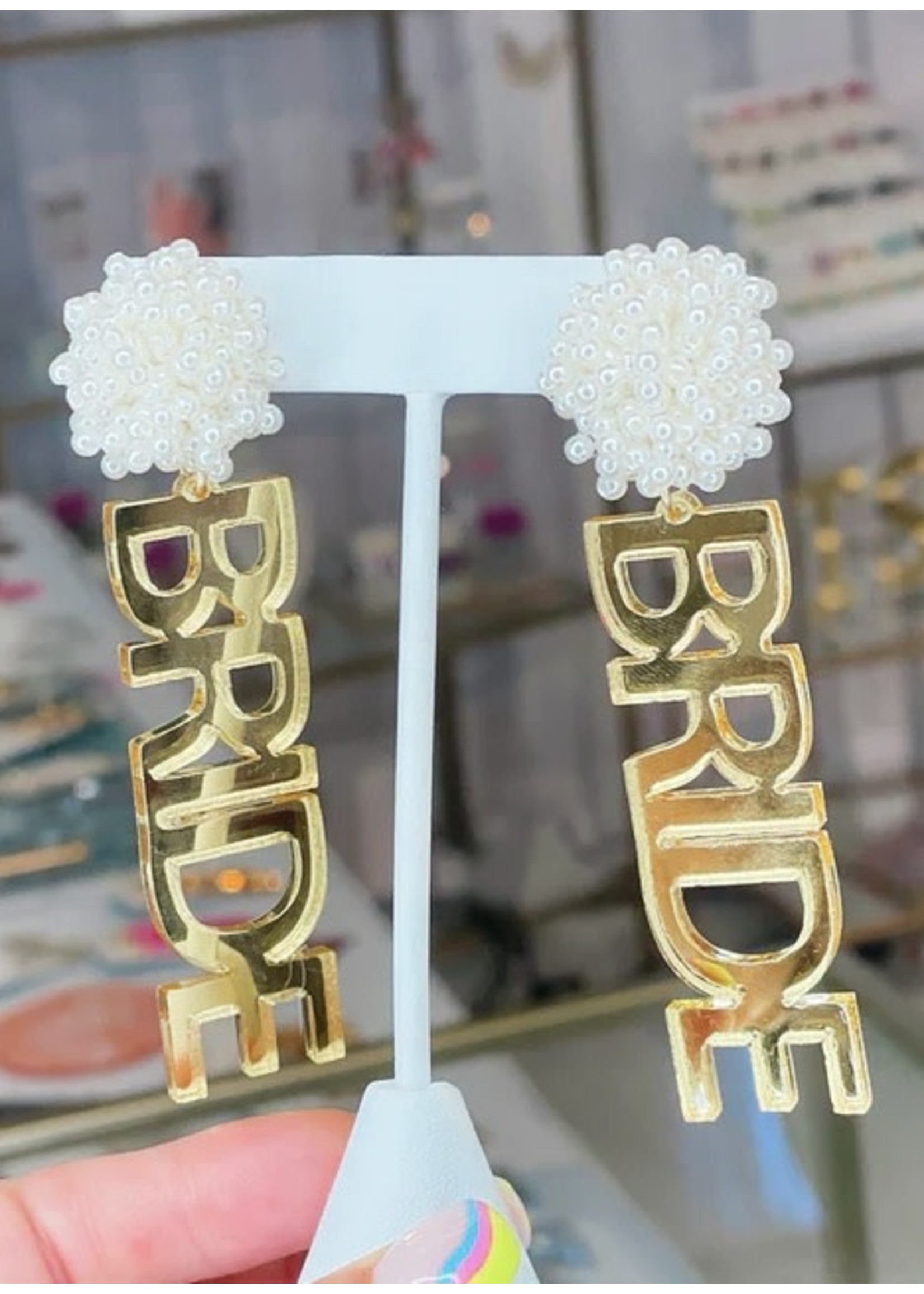 Taylor Shaye Designs Gold Bride Earrings-Pearl Top