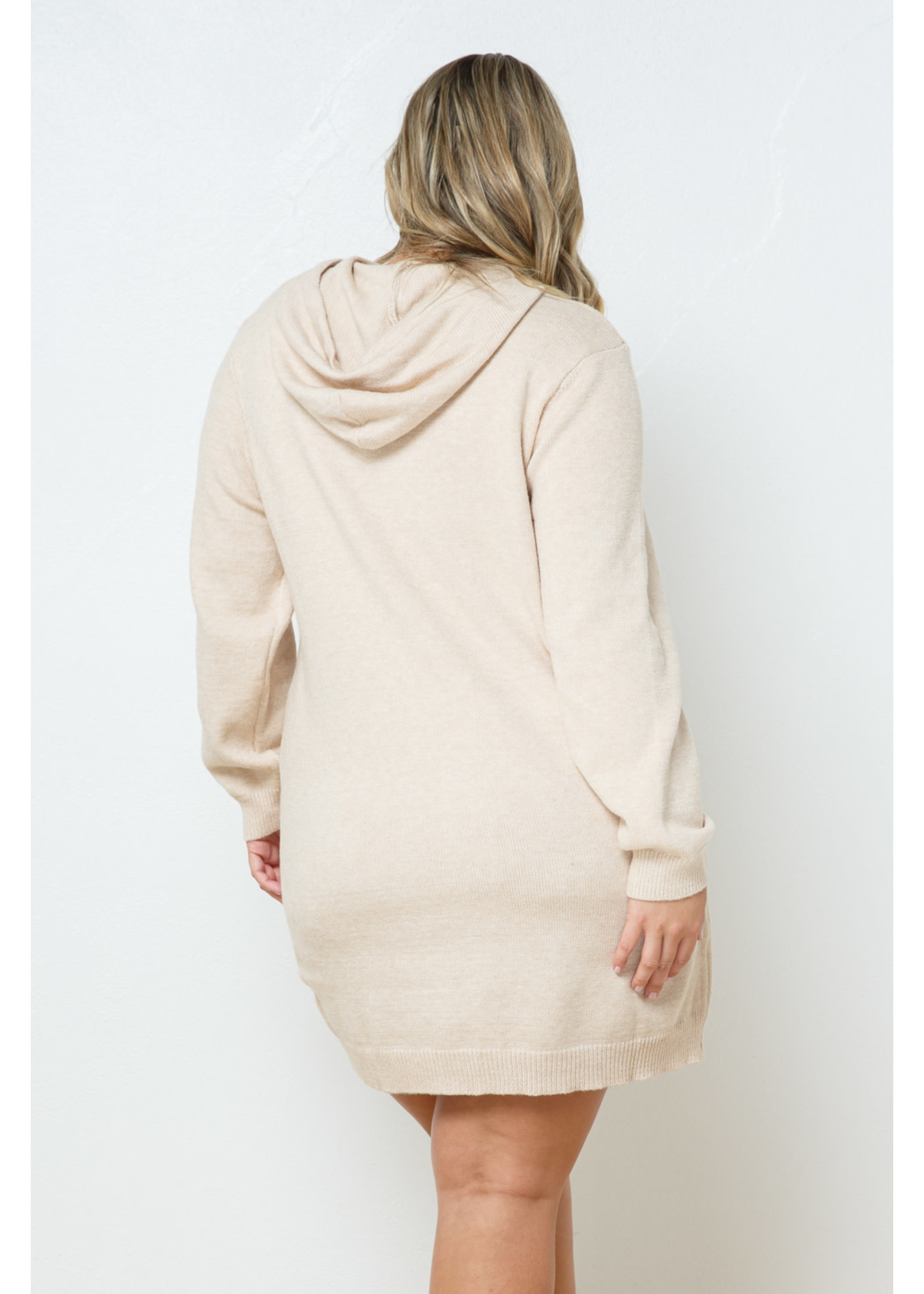 Cozy Co. Soft Knit Hooded Sweater Dress Latte Sage Willow