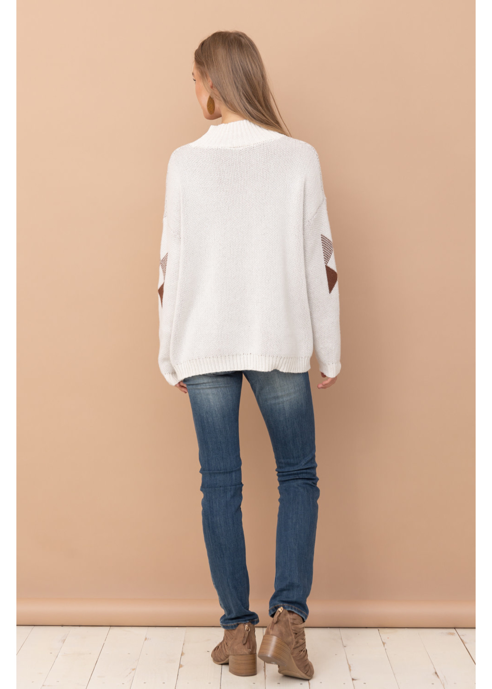 Cozy Co. Geo Print High Neck Sweater- Oatmeal