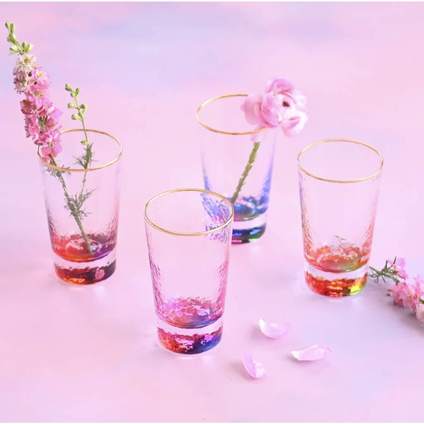 Glitterville Colorful Bottom Glass Tumbler, 4 Assorted Colors, 5.875"