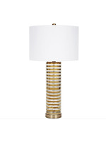 Old World Design GOLD STRIPED GLASS TABLE LAMP WITH WHITE LINEN SHADE