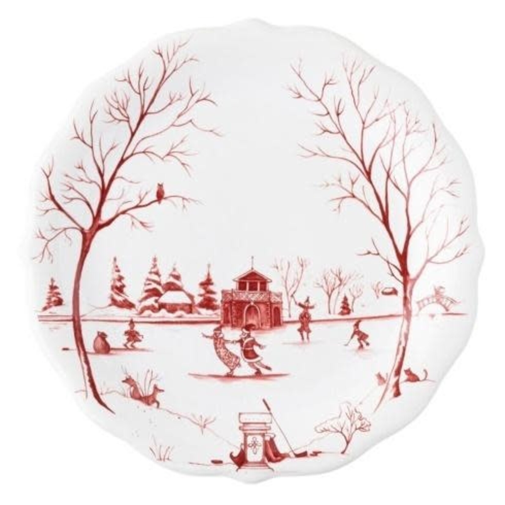 Juliska Country Estate Winter Frolic Ruby "Mr. & Mrs. Claus" Party Plates Set/4