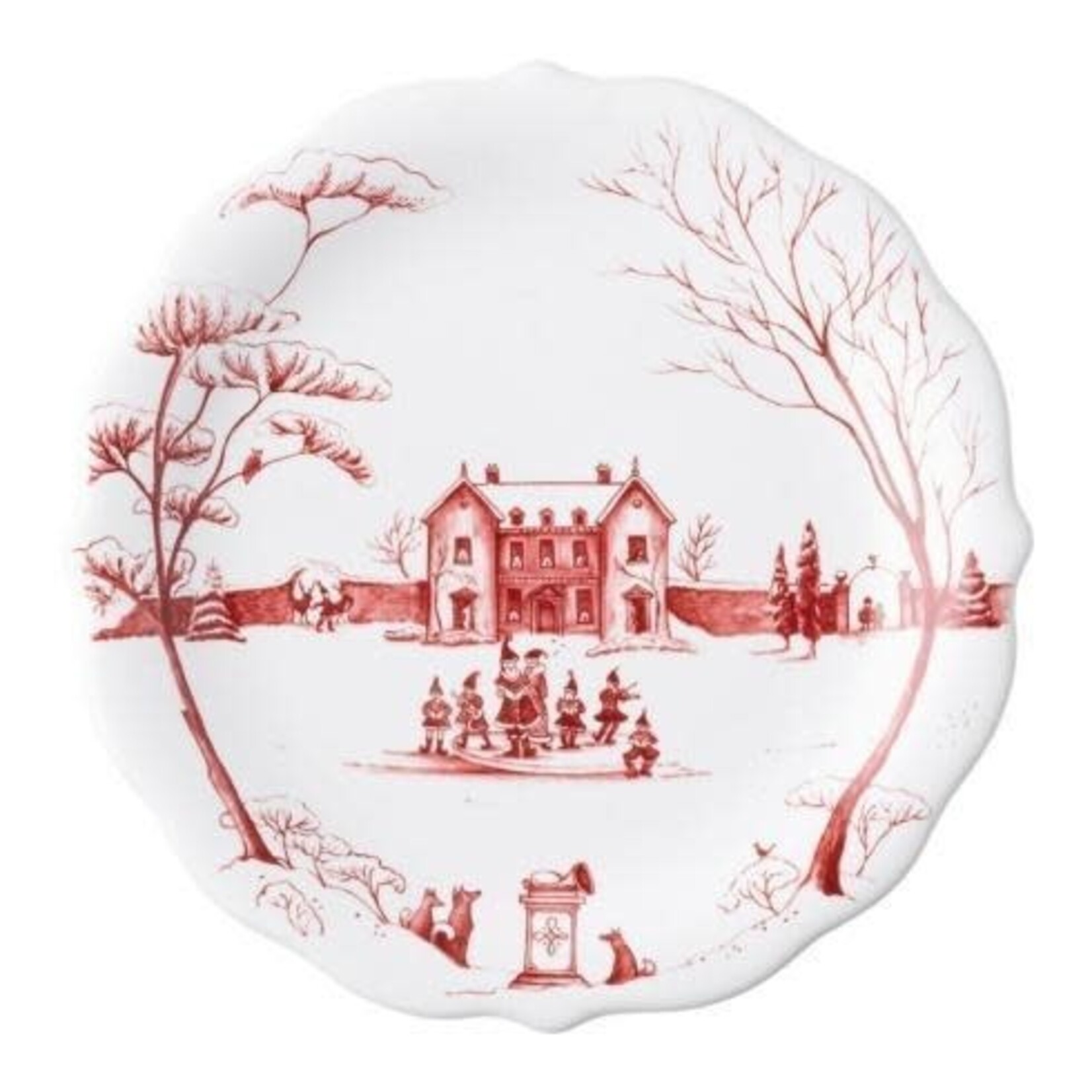 Juliska Country Estate Winter Frolic Ruby "Mr. & Mrs. Claus" Party Plates Set/4
