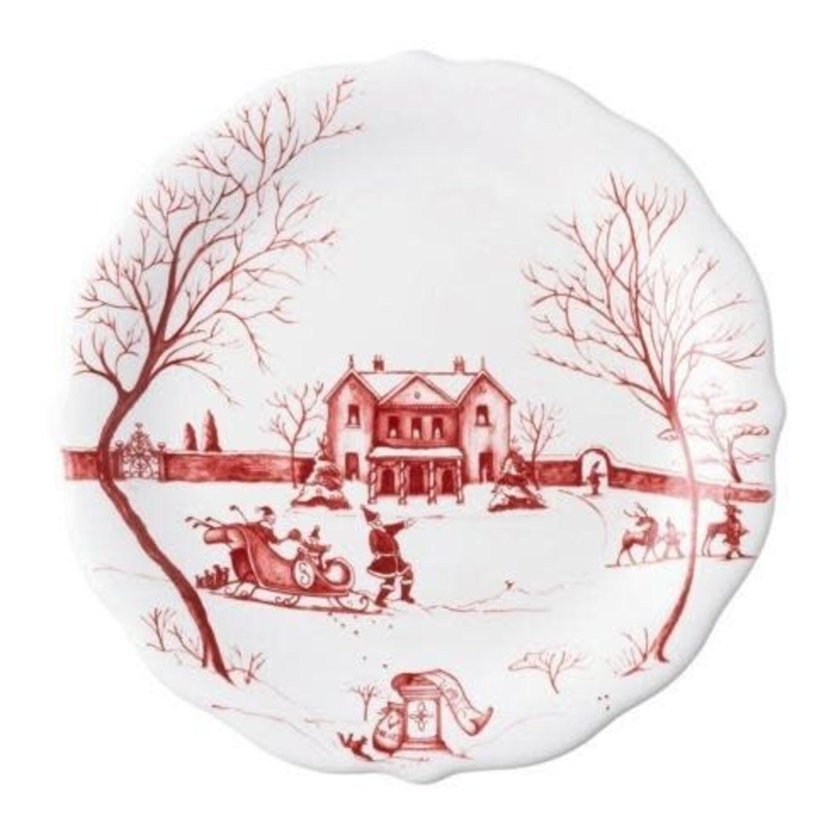 Juliska Country Estate Winter Frolic Ruby "Mr. & Mrs. Claus" Party Plates Set/4